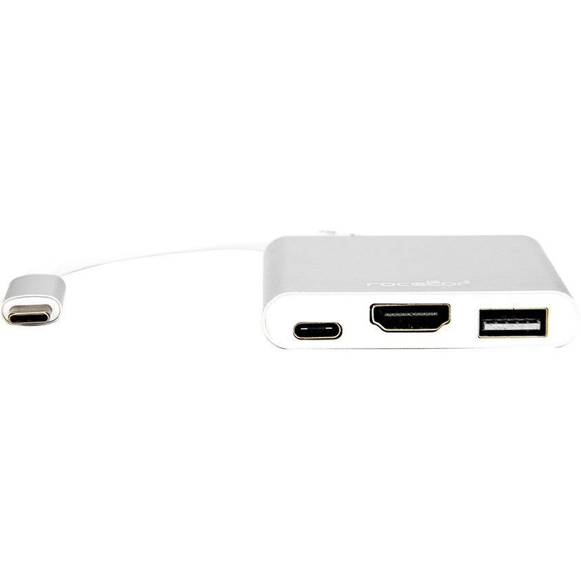 Rocstor Y10A176-S1 Usb-C To Usb 3.0 Hdmi Usb-C 3.1 Multifunction Adapter 15Cm Silver