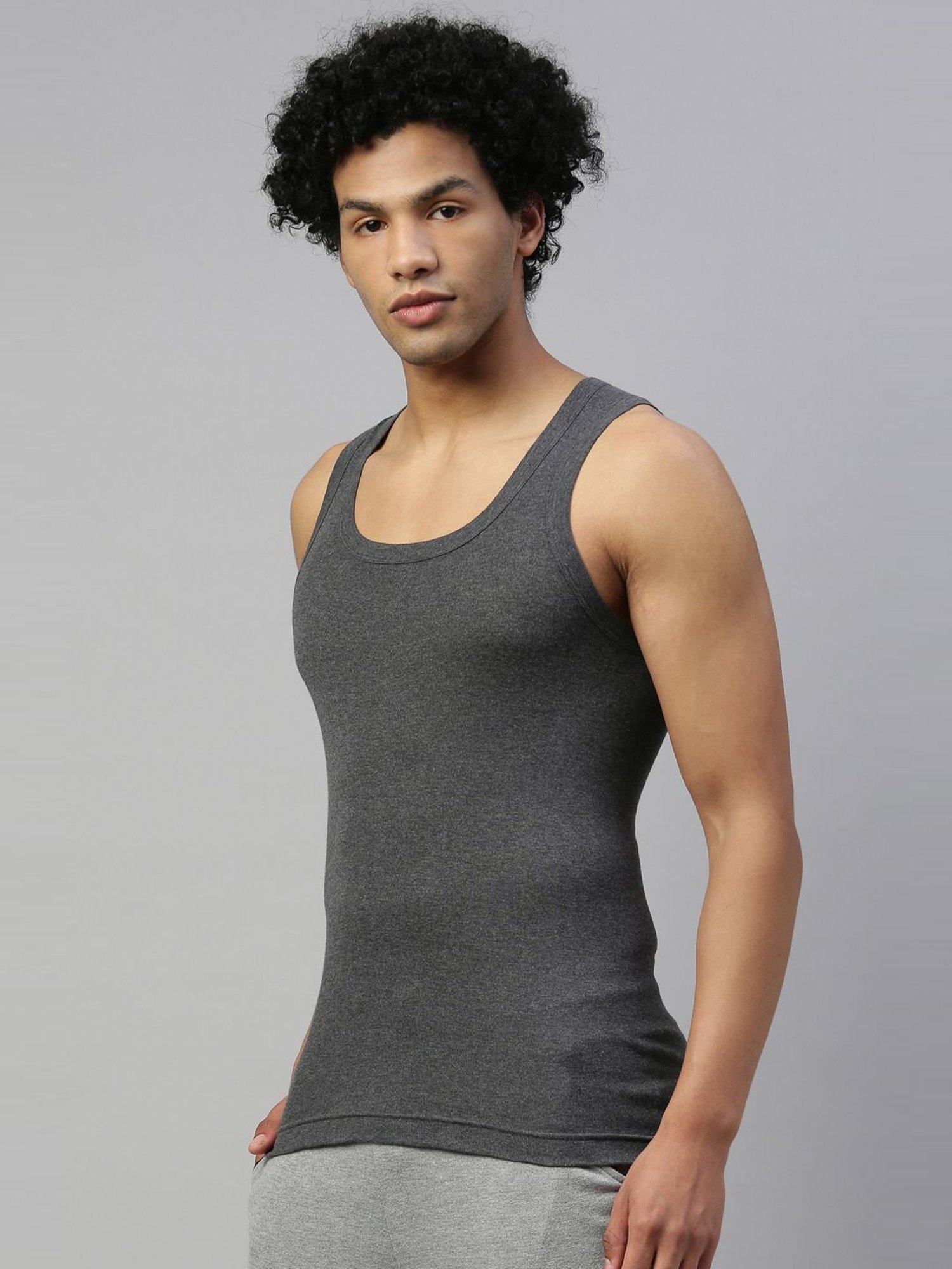 DIXCY SCOTT MAXIMUS Charcoal Melange & Grey Melange Cotton Regular Fit Vest - Pack Of 2