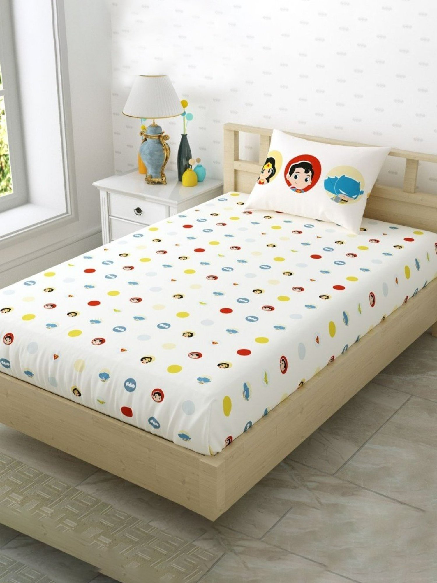 Haus & Kinder Batman Trio Superhero Printed Pink 186 TC Cotton Bed Sheet with 1 Pillow Cover