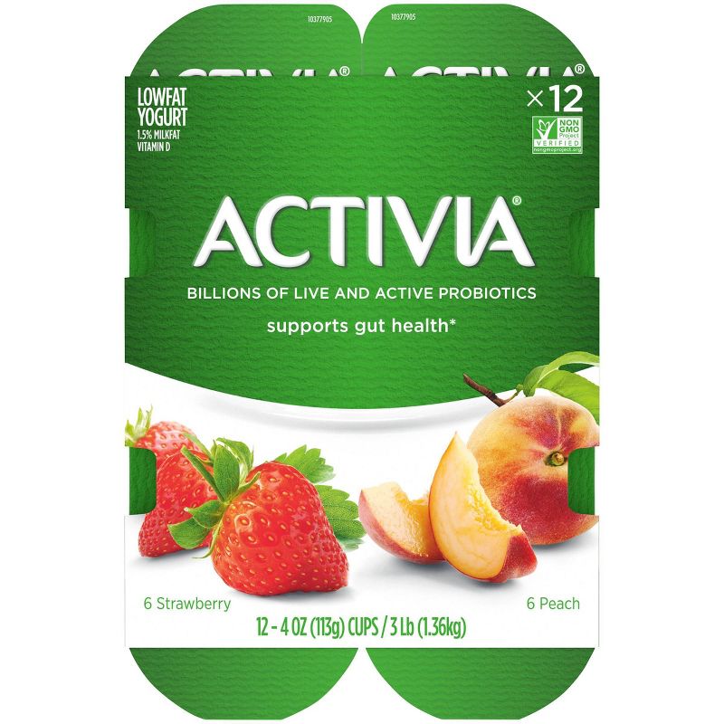 Dannon Activia Peach and Strawberry Probiotic Yogurt - 12pk/4oz cups