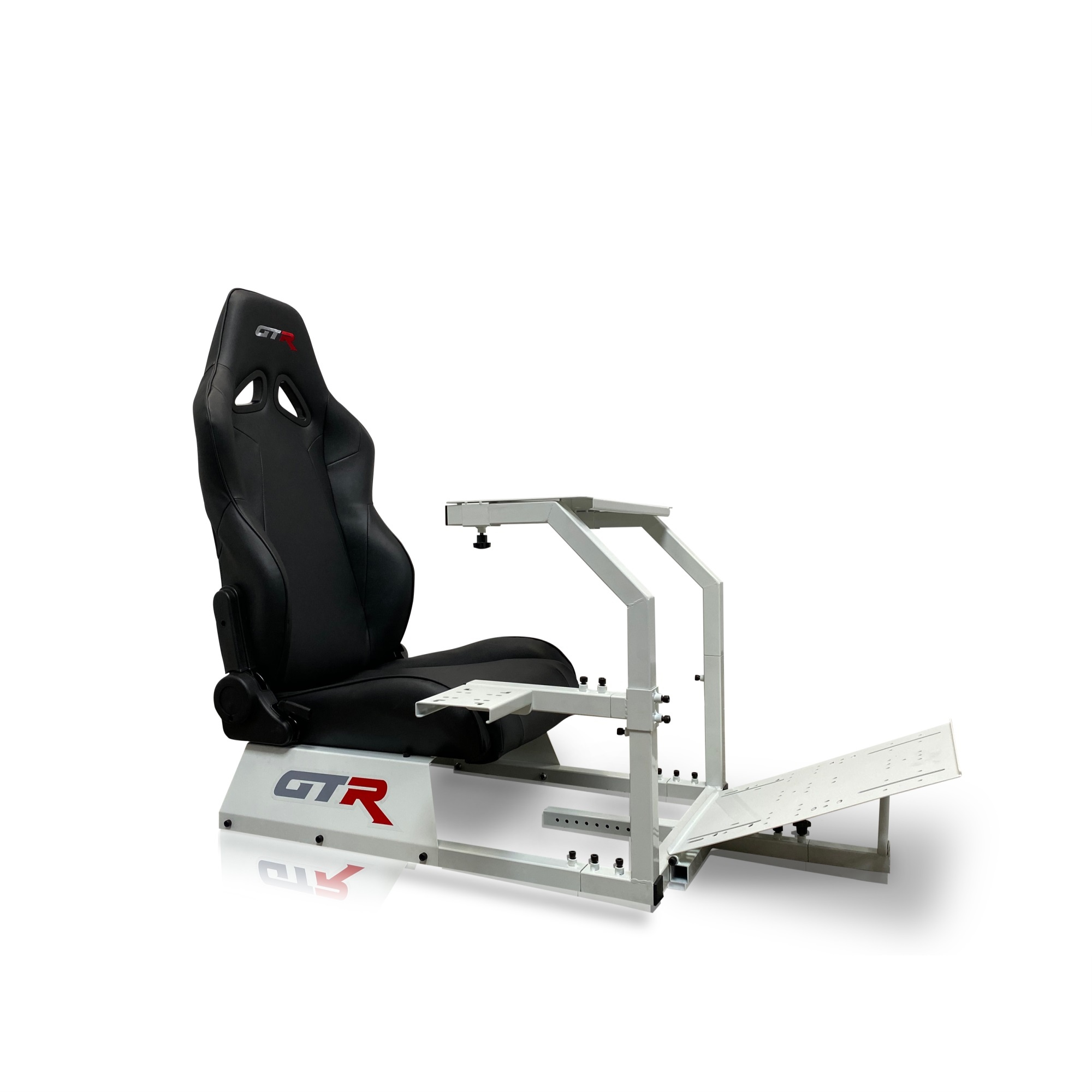 GTR Simulator GTA-WHT-S105LBK GTA Model Racing Simulator White Frame with Black Real Racing Seat, Driving Simulator Cockpit Gaming Chair with Gear Shifter Mount