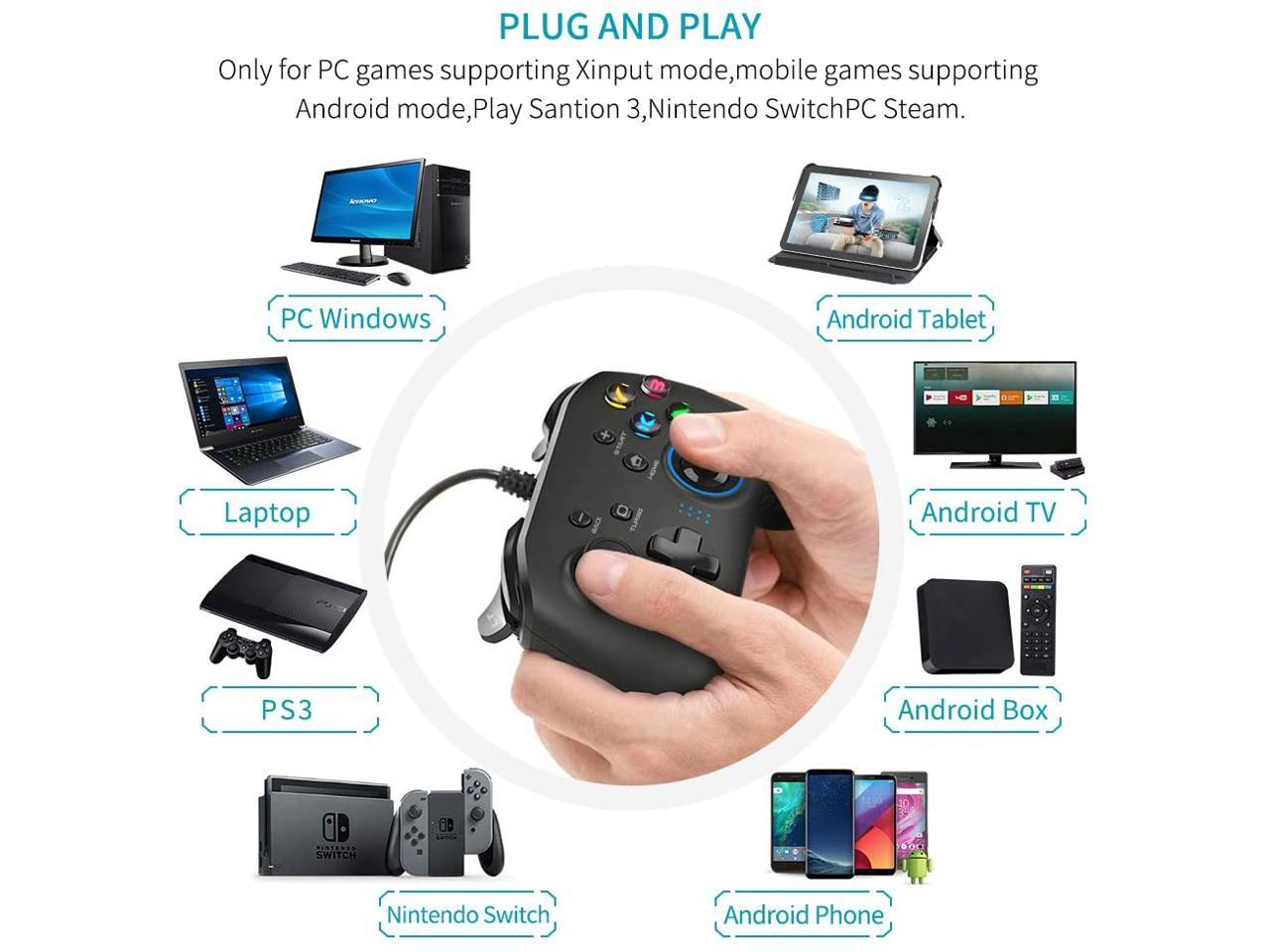 Wired Gaming Controller, Joystick Gamepad with Dual-Vibration PC Game Controller Compatible with PS3, Switch, Windows 10/8/7 PC, Laptop, TV Box, Android Mobile Phones, 6.5 ft USB Cable