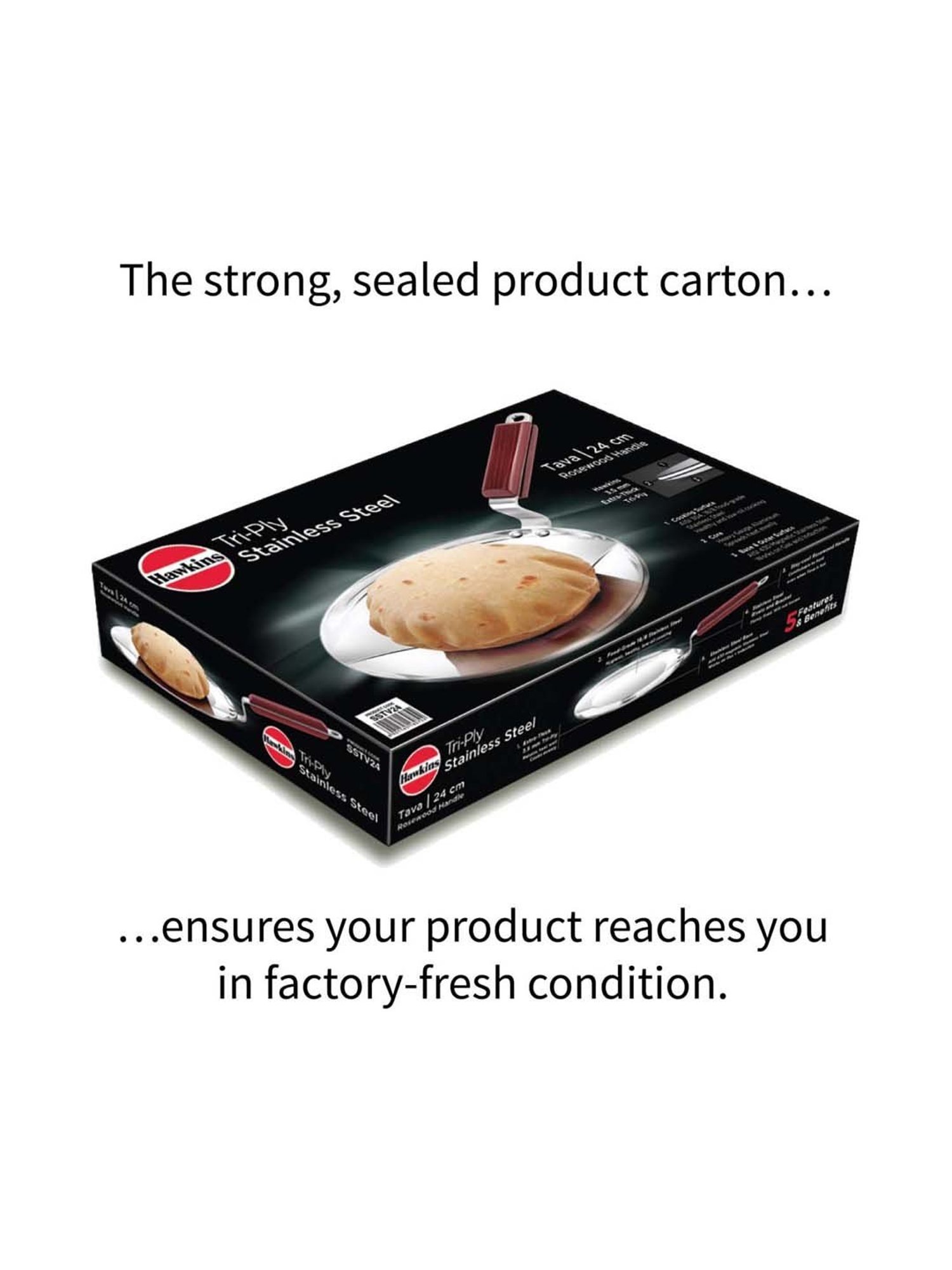 Hawkins Silver Stainless Steel 24 cm Gas Compatible Tava With Rosewood Handle - Set of 1