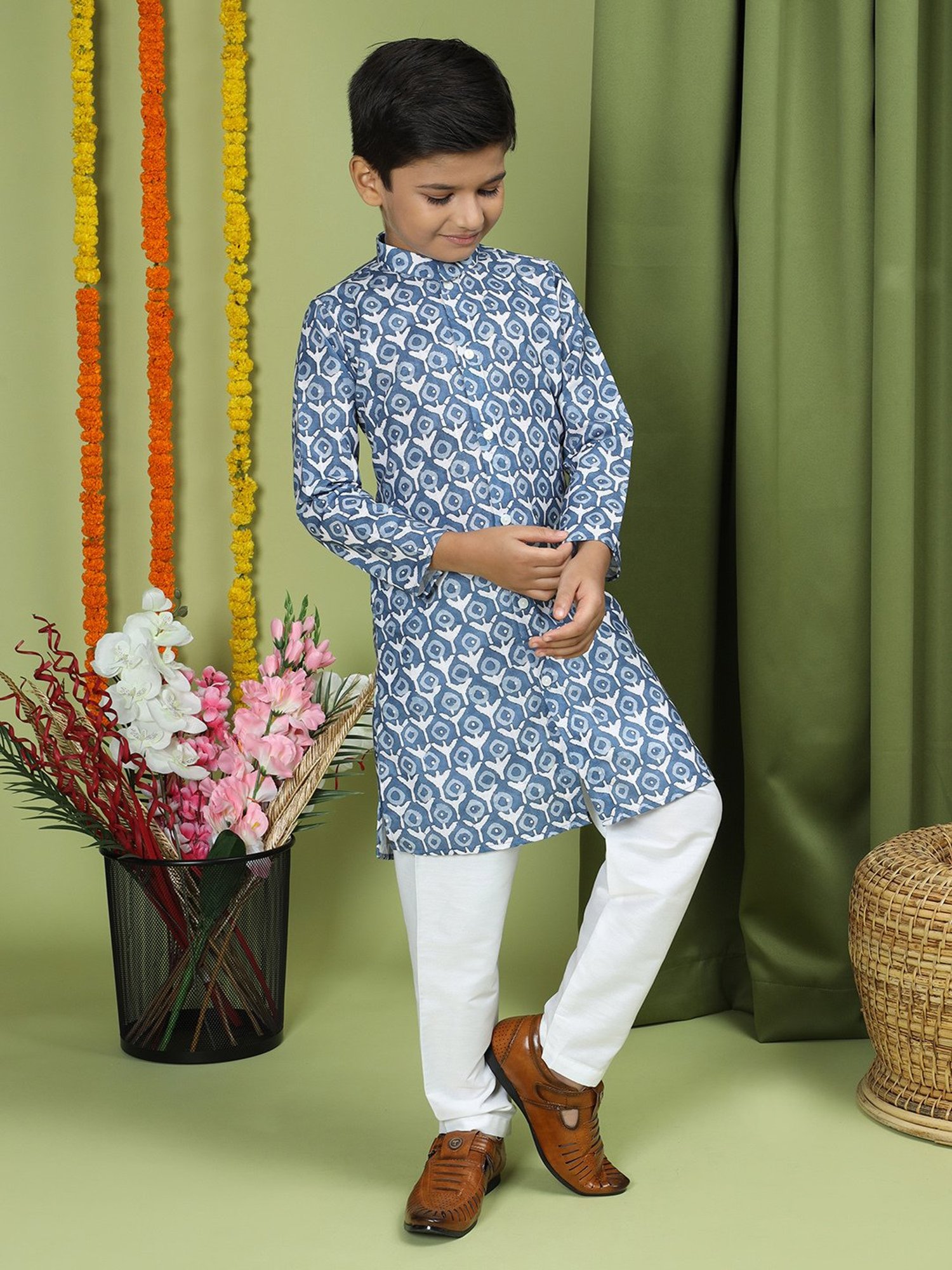 KISAH Kids Multicolor Cotton Printed Full Sleeves Kurta