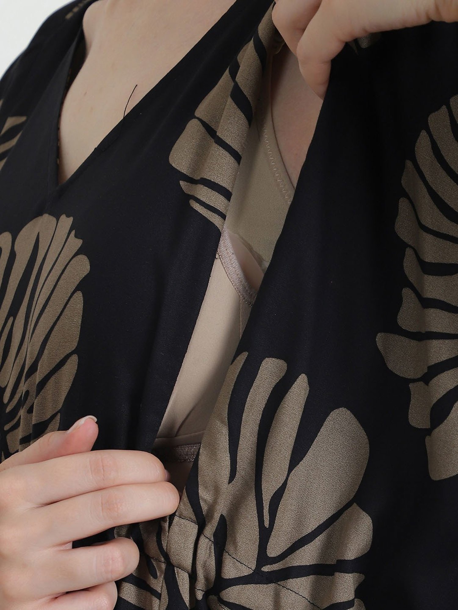 Secret Wish Black Floral Print Maternity Kaftan Nighty