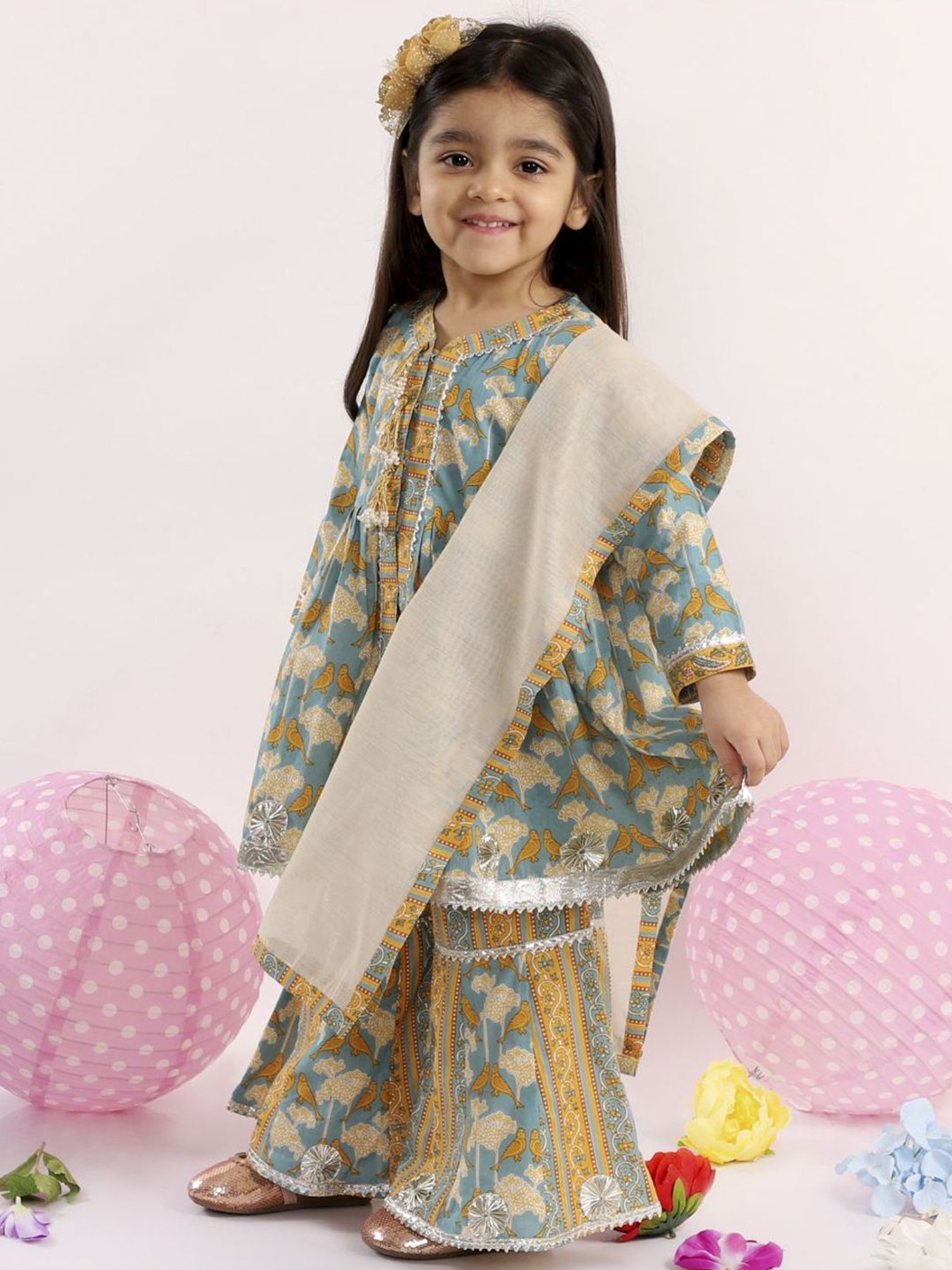 Little Bansi Kids Blue Cotton Printed Suit Set