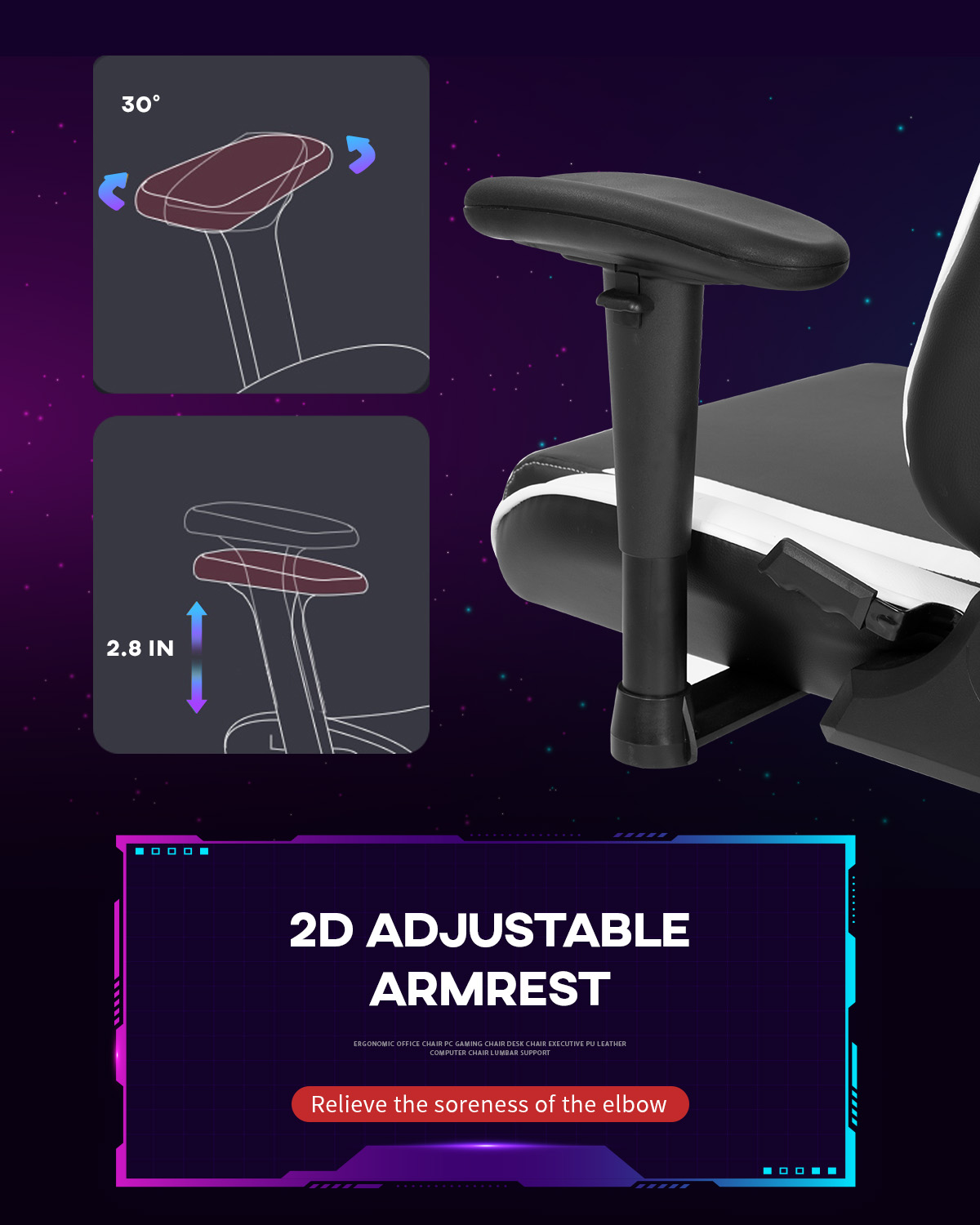 Gaming Chair Racing Chair PC Computer Chair with Lumbar Support Headrest Armrest Task Rolling Swivel Desk Chair Ergonomic PU Leather E-Sports Adjustable Office Chair for Men(White)