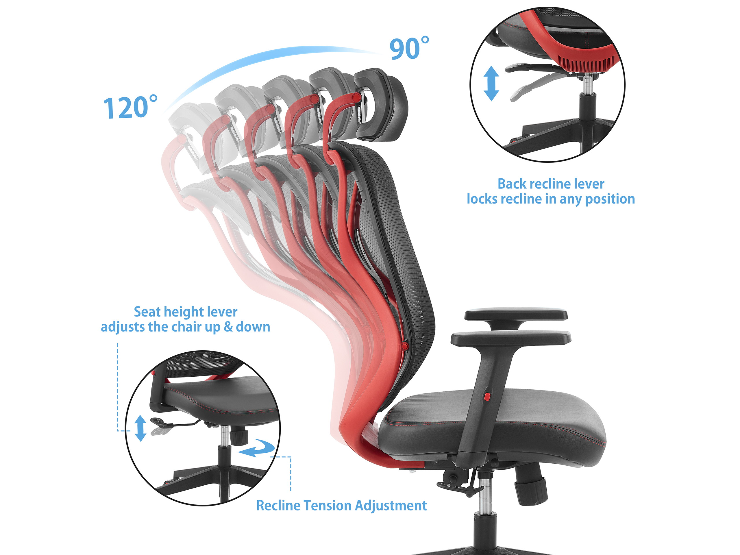 Worksmyth Home Office Ergonomic Computer Desk Chair, Adjustable Height Mesh Back Gaming Chair With Lumbar Support, Adjustable Armrest and Headrest, Tilt Tension