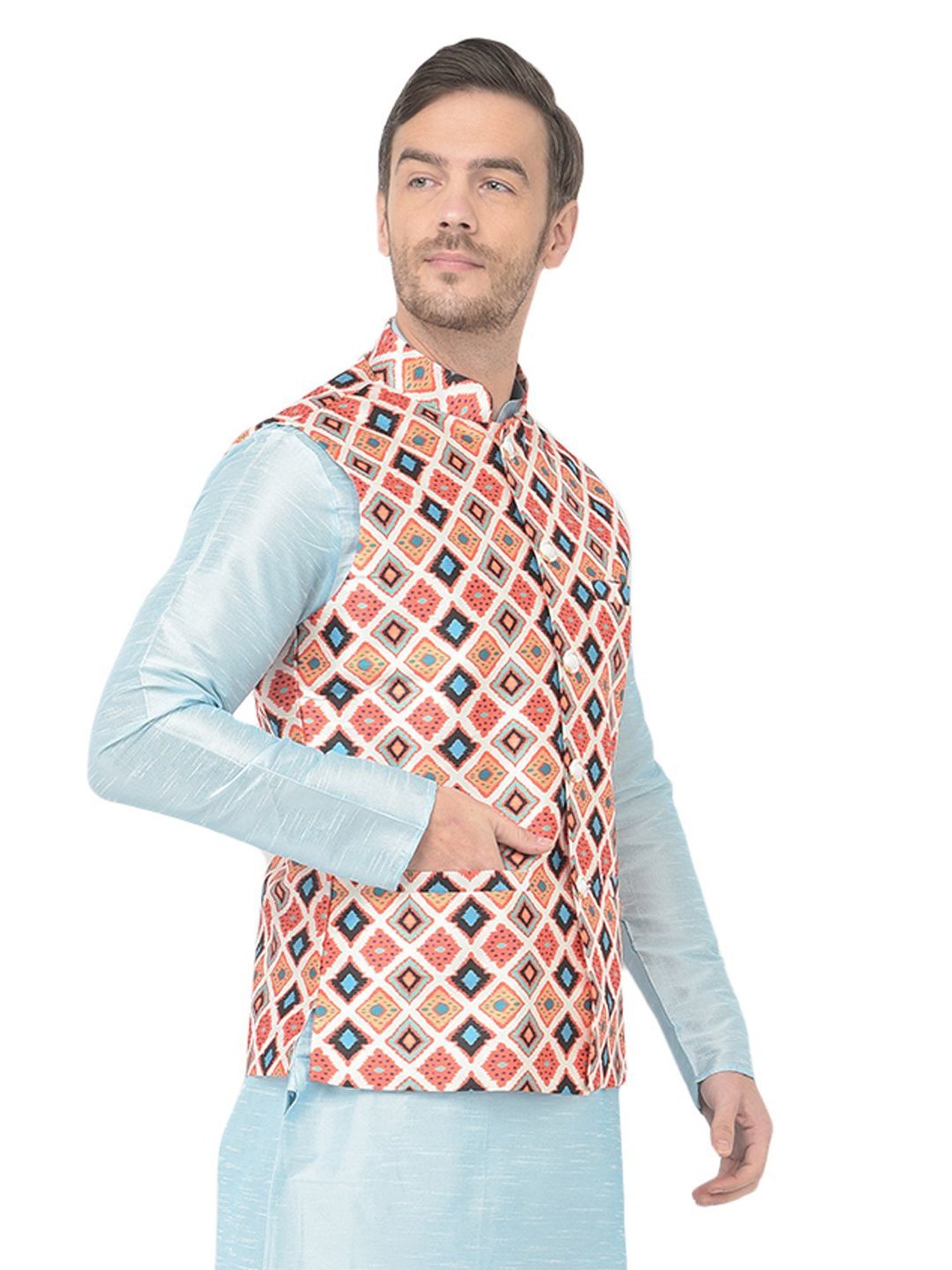 SG LEMAN Multi Regular Fit Printed Nehru Jacket