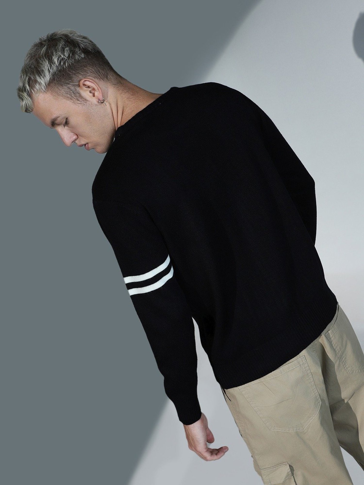 Hubberholme Black Regular Fit Self Pattern Sweater