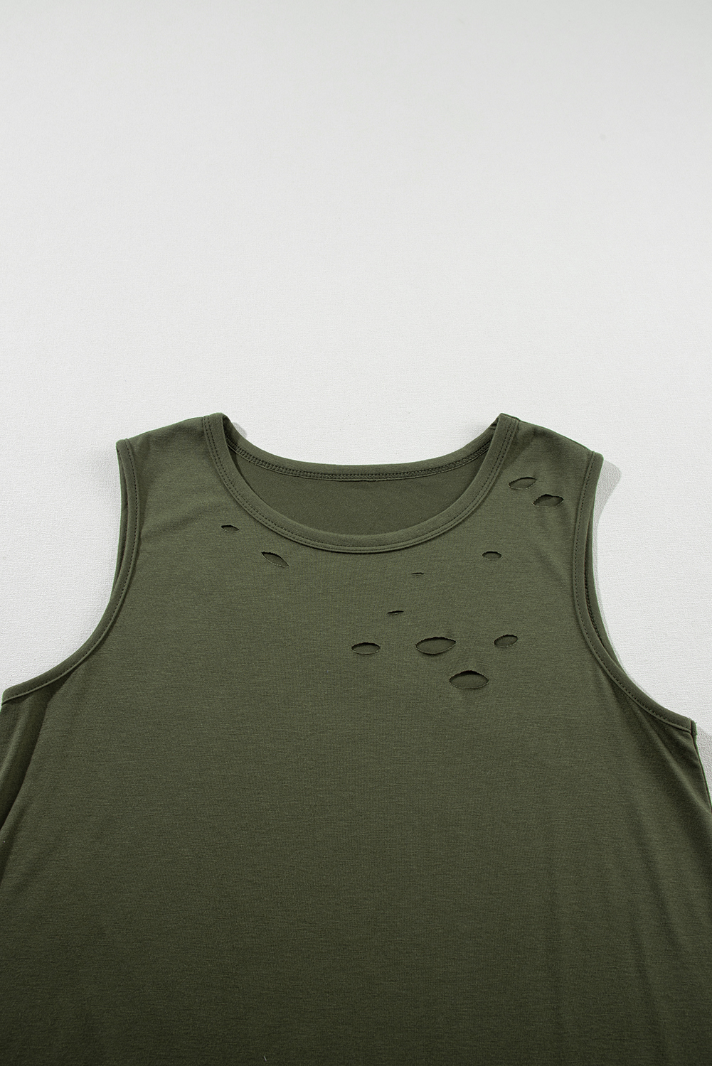 Jungle Green Solid Color Distressed Ripped Tank Top