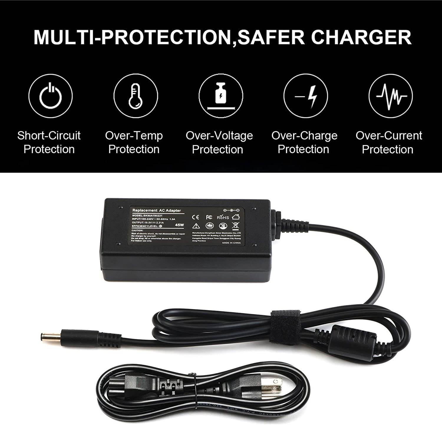 45W AC Adapter Replacement for Dell Inspiron 15-5000 15-3000 15-7000 13-5000 17-5000 17-7000 13-7000 11-3000 5551 5555 5558 KXTTW Power Supply Cord