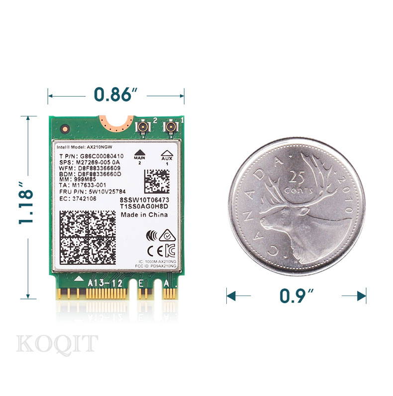 Teday Wi-Fi 6E Intel AX210 Bluetooth 5.2 + 3000Mbps 2.4Ghz 5Ghz 6Ghz M.2 2230 Key E Desktop Kit Wireless Adapter AX210NGW NGFF WiFi 6 Card 802.11ax/ac MU-MIMO OFDMA Windows 10 With 6Dbi Antenna Set