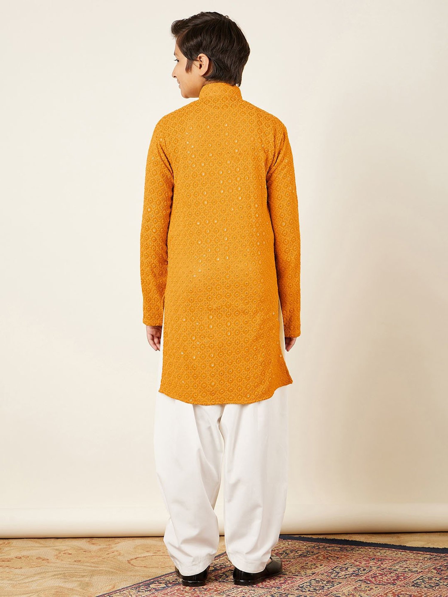 AJ Dezines Kids Yellow Embellished Full Sleeves Kurta with Salwar