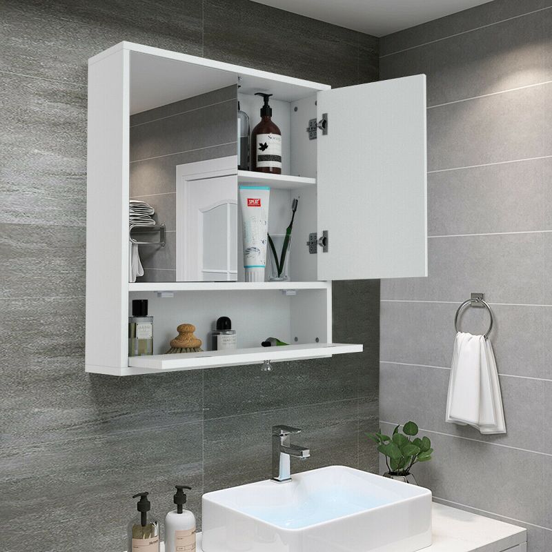 Costway Bathroom Cabinet Double Mirror Door Wall Mount Storage Wood Shelf White