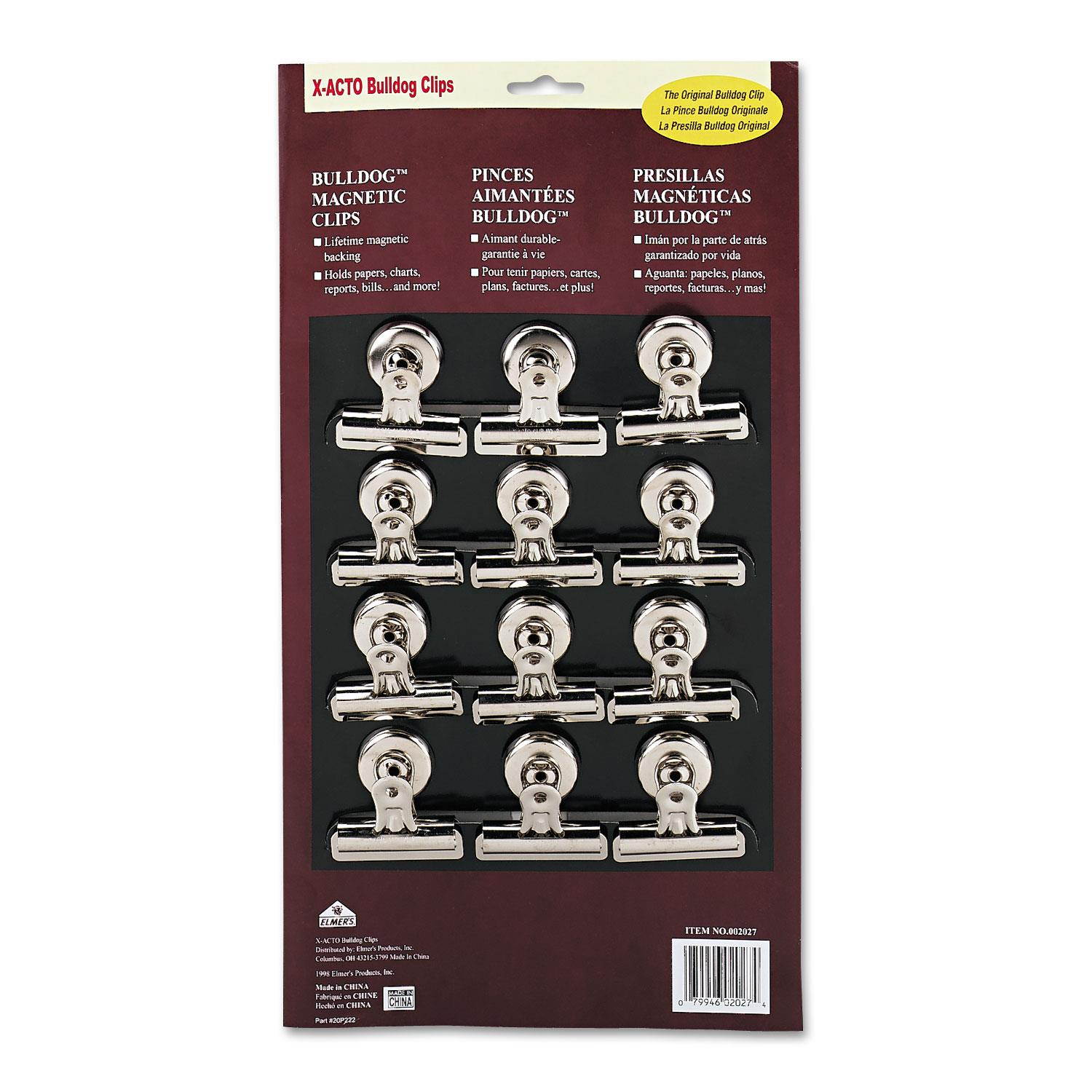 X-Acto Bulldog Magnetic Clips Steel 2-1/4"w Nickel-Plated 12/Box 2027