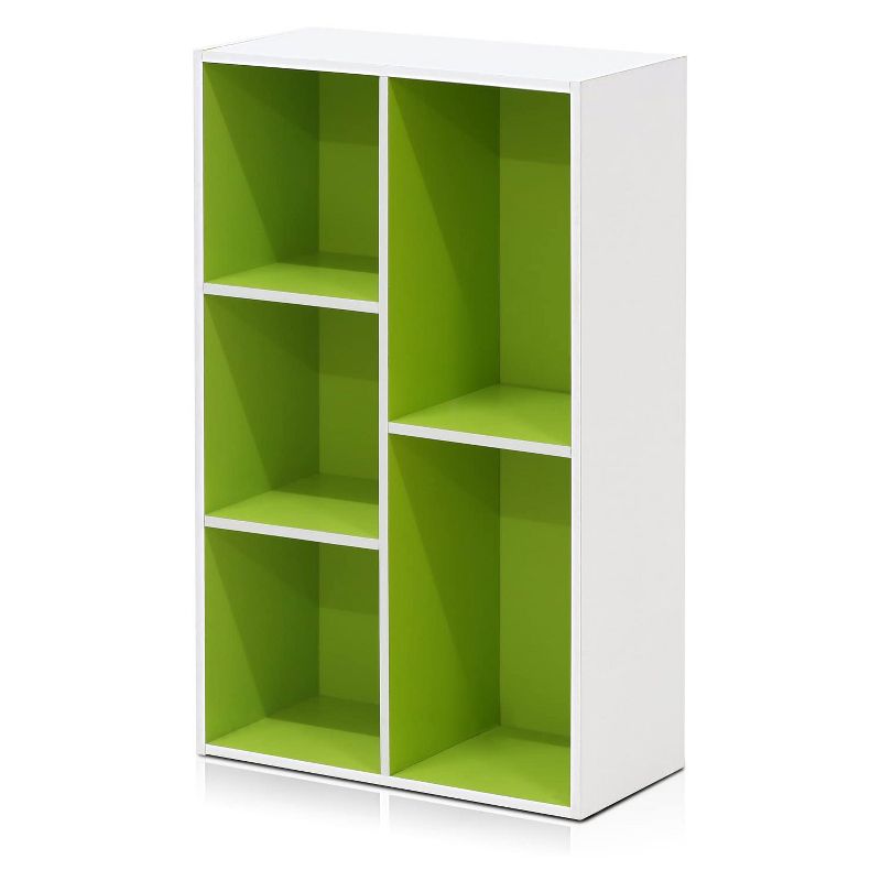 Furinno 5 Cube Home Wooden Reversible Open Bookcase Display Closet Storage Shelf for Living Room, Bedroom, and Office Spaces, White/Green