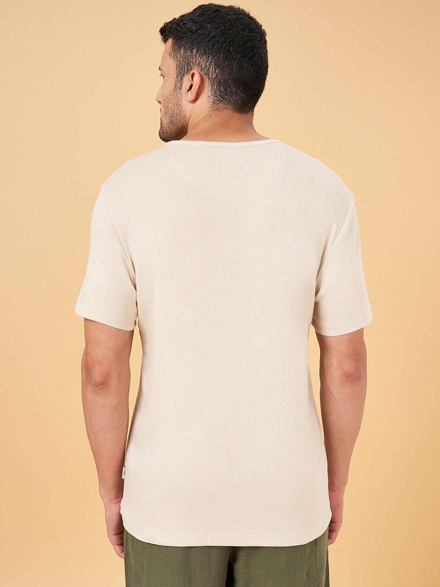 7 Alt By Pantaloons Beige Cotton Slim Fit T-Shirt