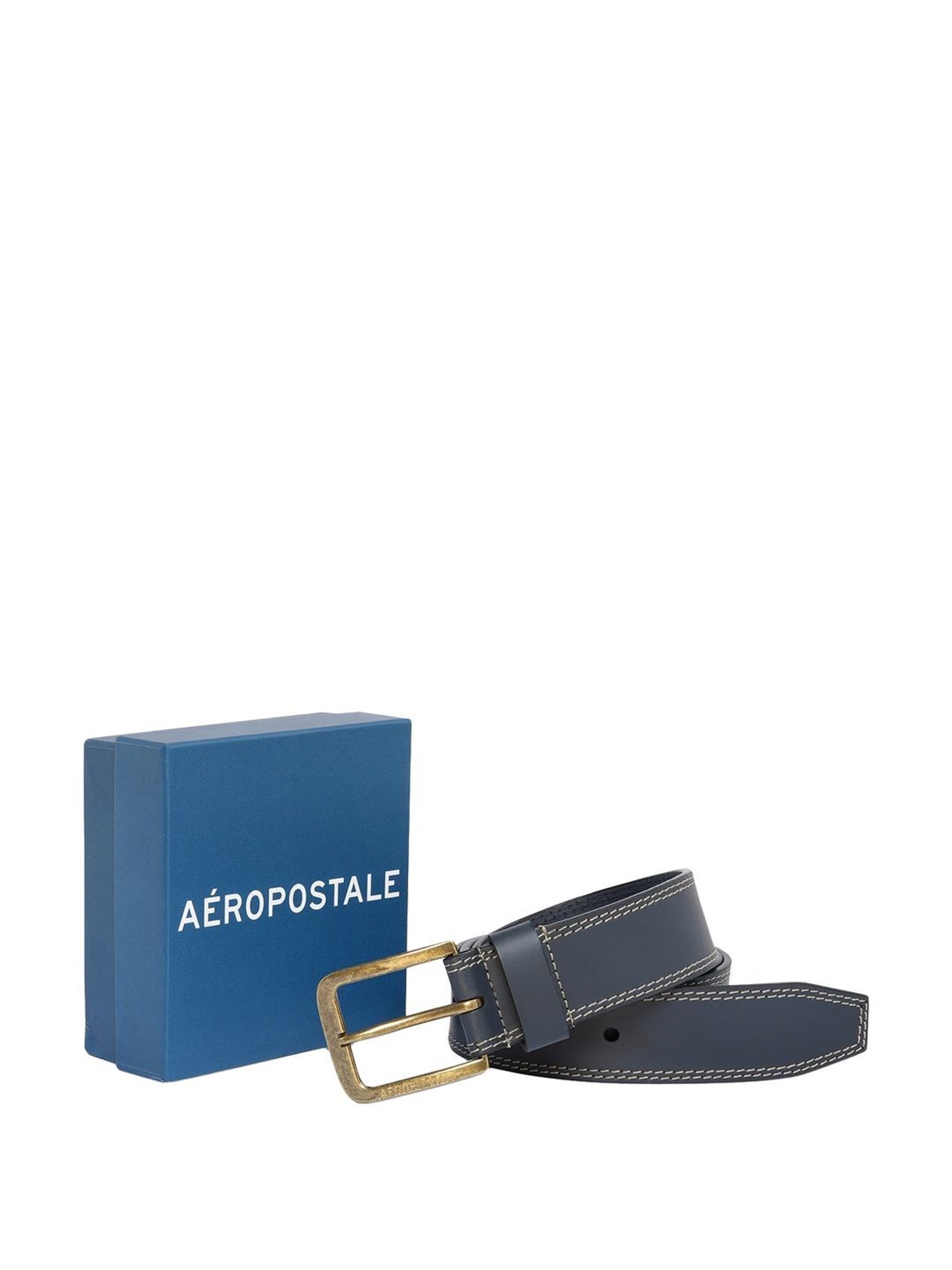 Aeropostale Davie Navy Leather Solid Waist Belt For Men