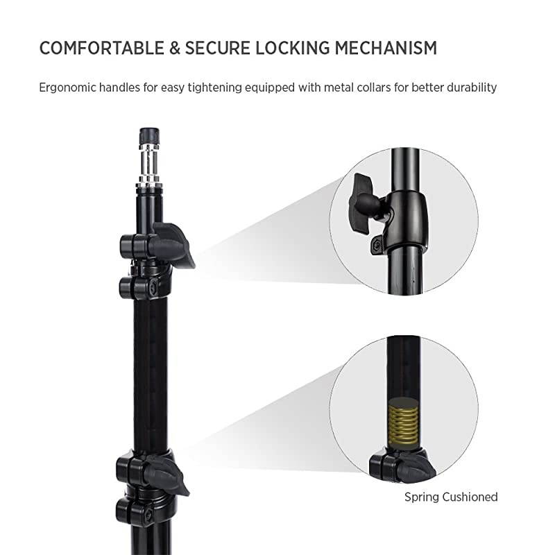 1x 98quot Photography amp Video Light Stand Kit for Lights Reflectors ModifiersCollapsibleSpring CushionedErgonomic KnobsBags amp Sandbags Included