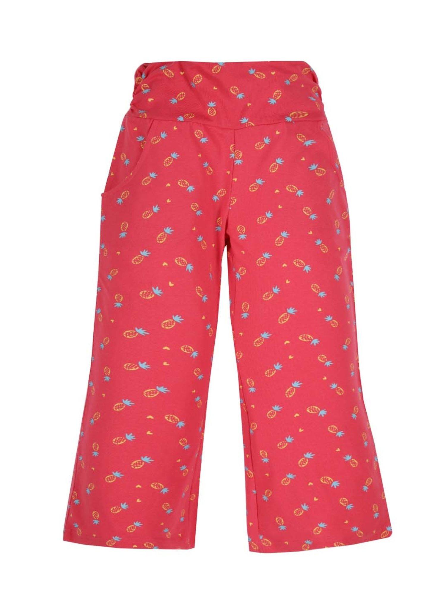 Plum Tree Kids Off-White & Pink Cotton Printed Crop Top Set