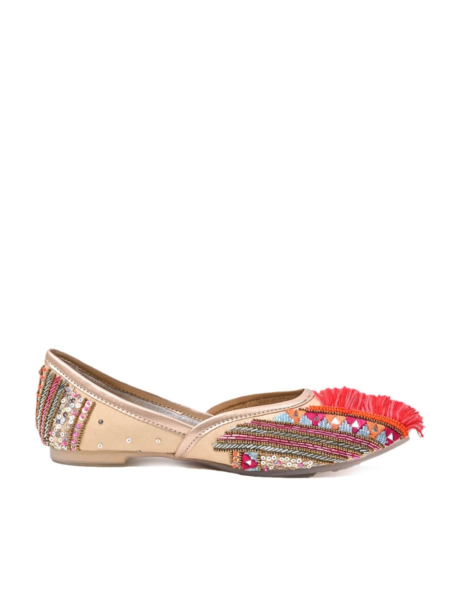Jove Women's Beige Ethnic Juttis
