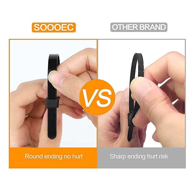 Zip Ties Heavy Duty 200 Packs Round Ending No Hurt 6+8+10+12 Inch Assorted Size Tie Wraps Ultra Strong Durable Black Cable Ties Indoor Outdoor MultiPurpose No Slip Off 200 Black