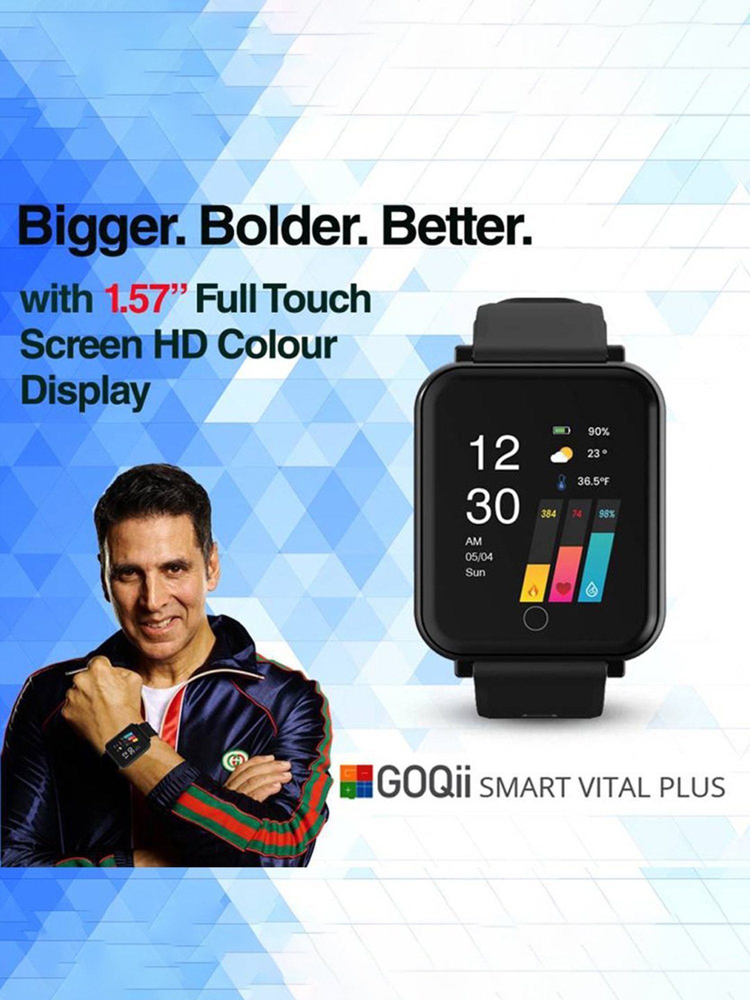 GOQii Smart Vital Plus 1.57 inch HD Full Touch, SpO2 with 3 Month Health Coach Smartwatch (Black)