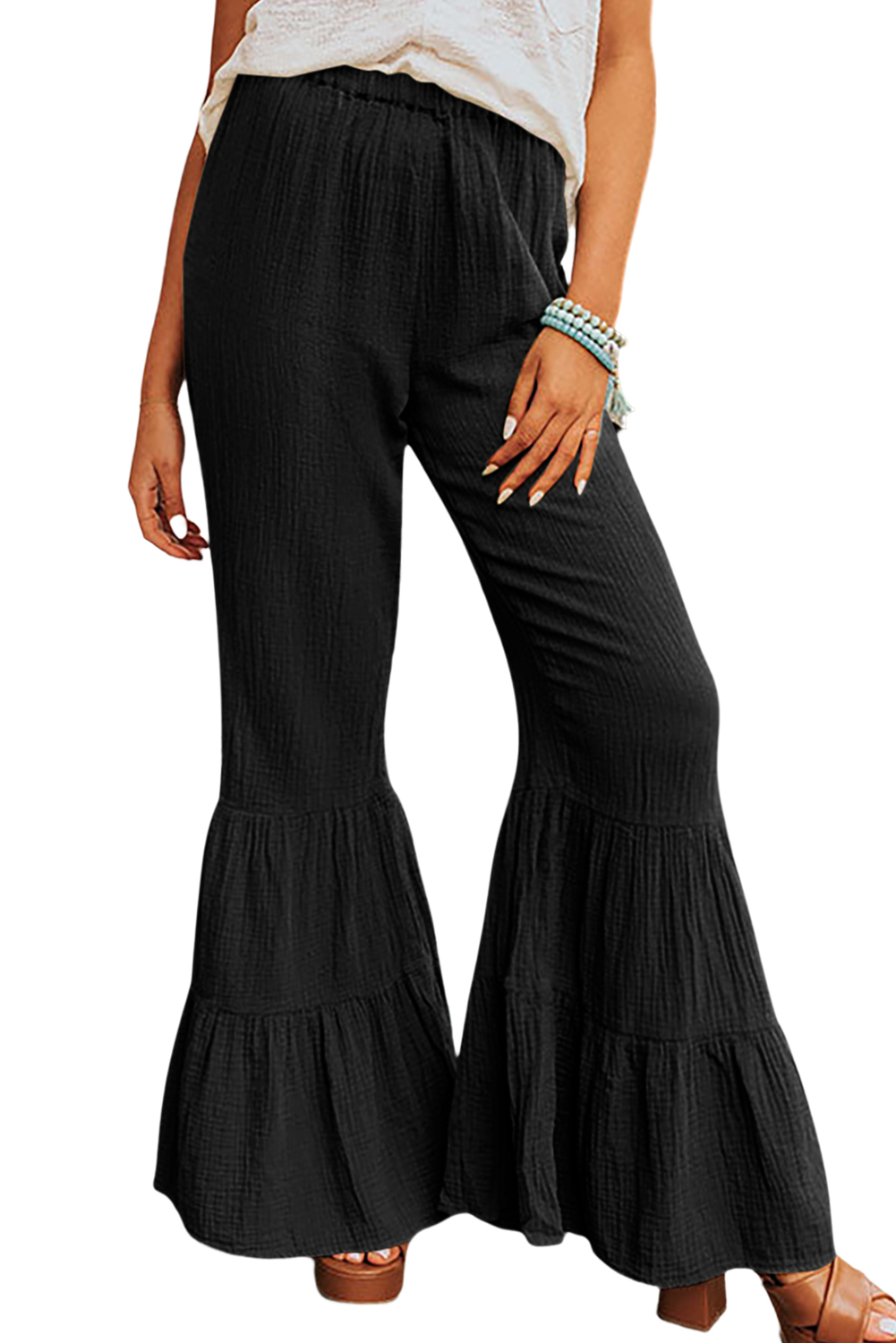 Karen Kane Cropped Wide Leg Linen Blend Striped Pants
