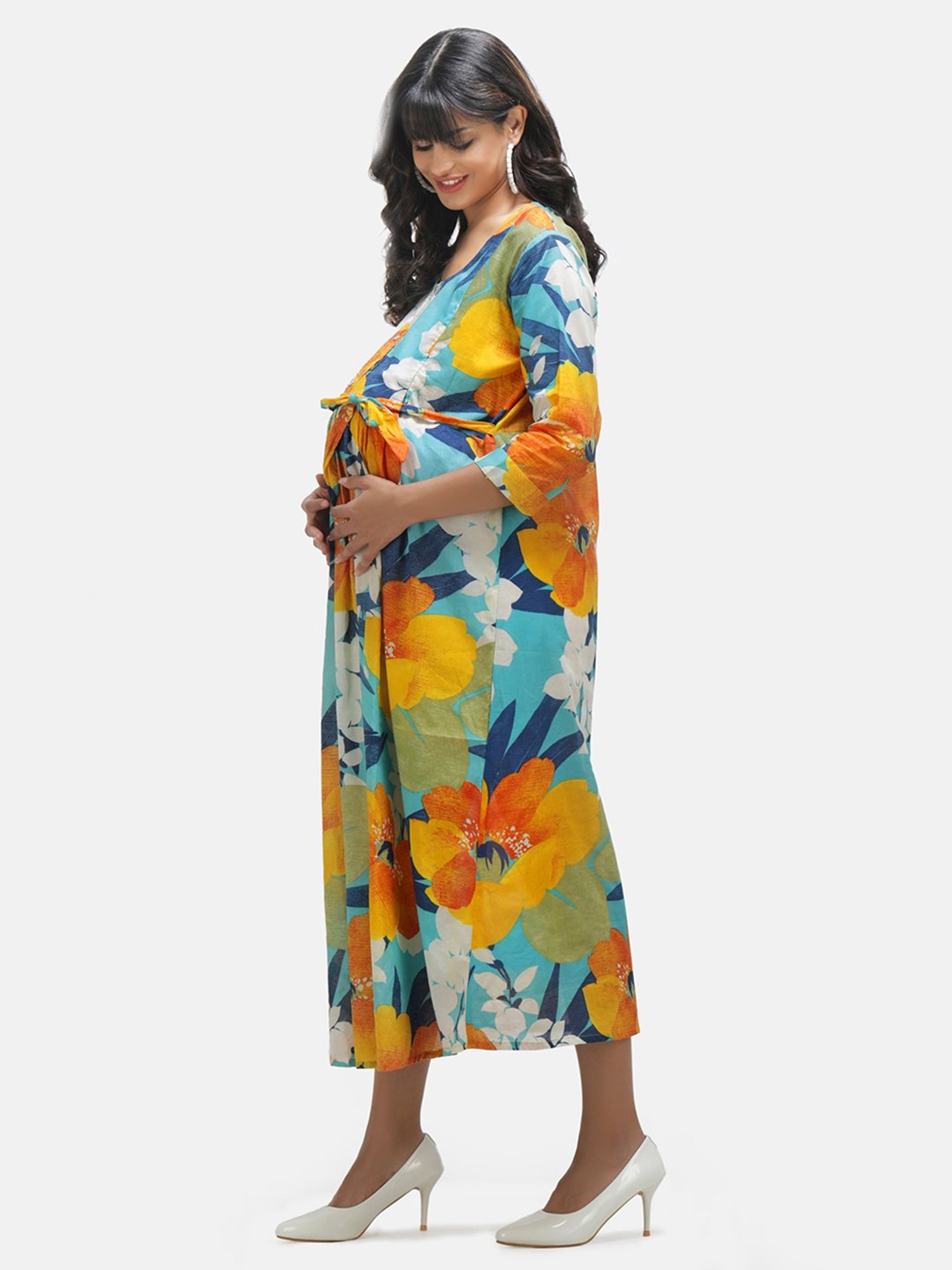 KOI SLEEPWEAR Multicolor Floral Print Maternity Midi Dress