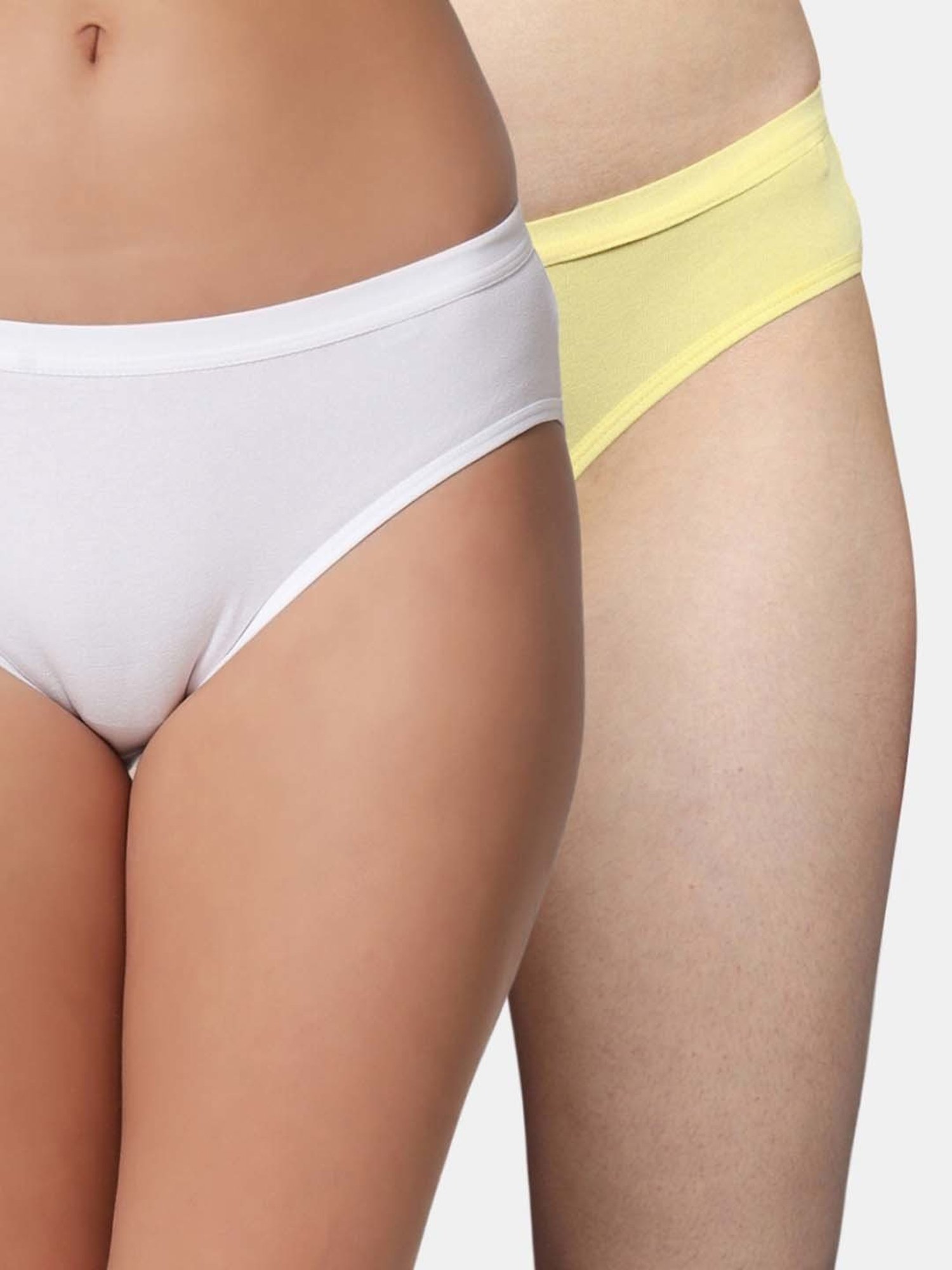 Bleeding Heart Yellow & White Plain Panties - Pack Of 2