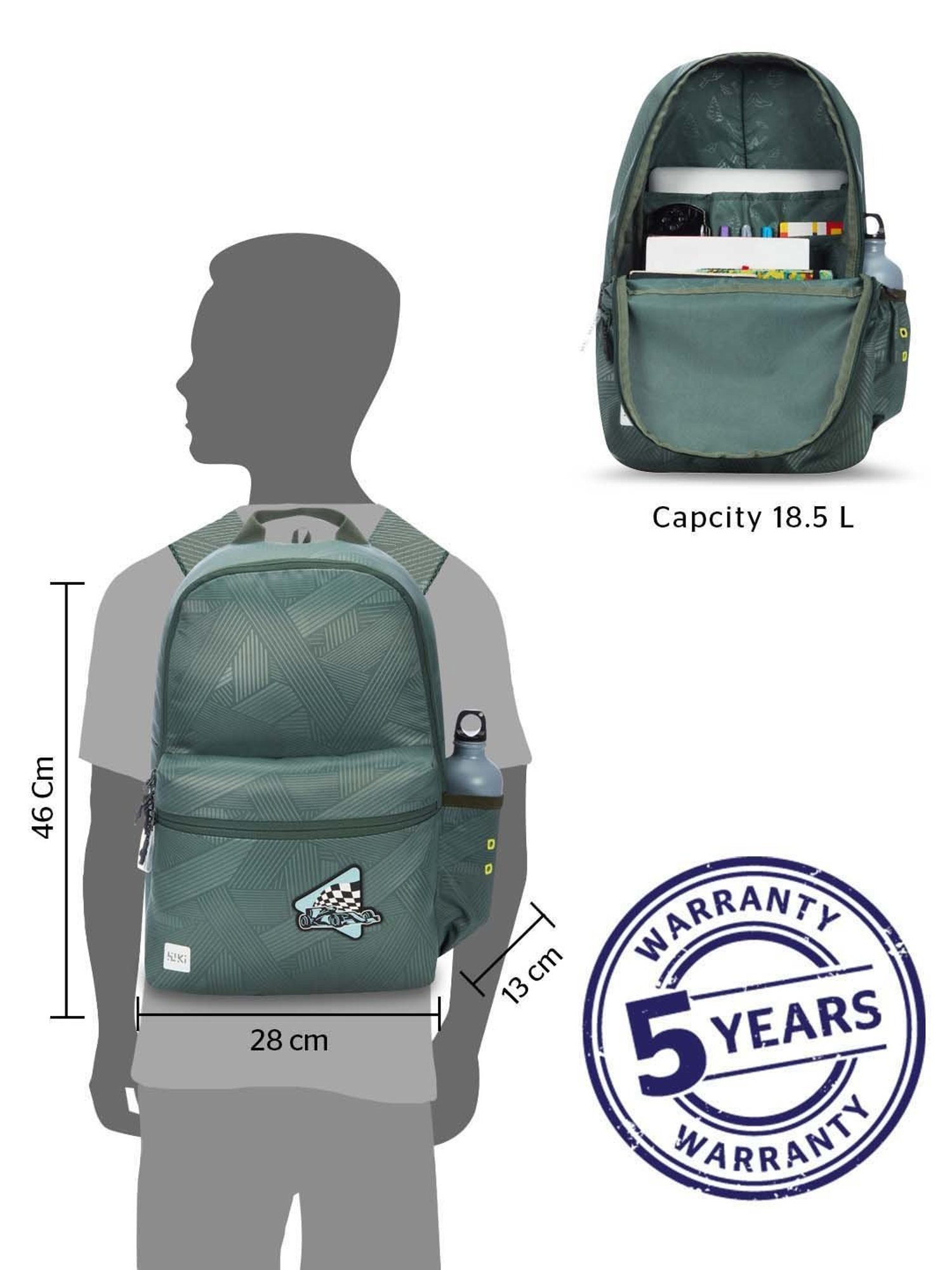 Wiki 18.5 Ltrs Green Medium Backpack