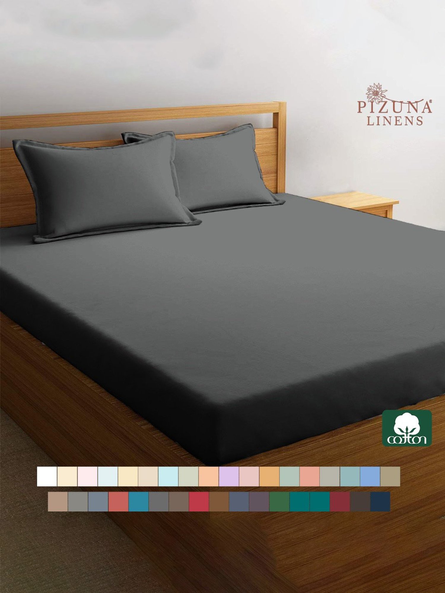 Pizuna Dark Grey 400 TC Cotton King Fitted Bed Sheet with 2 Pillow Covers