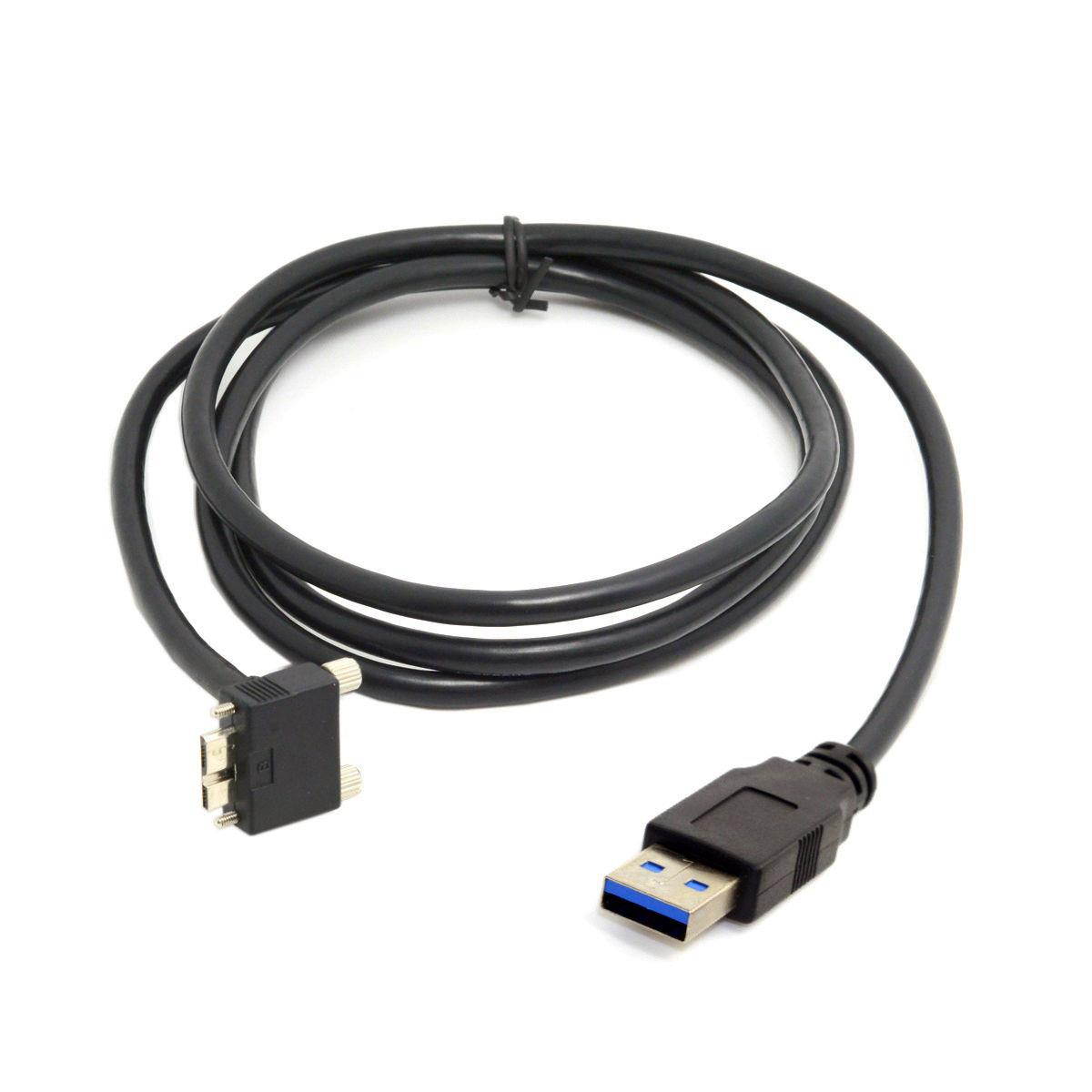 USB 3.0 Male to 90 Degree Up Angled Micro B Male Data Cable with Screws Mount for Industrial Camera 1.2m