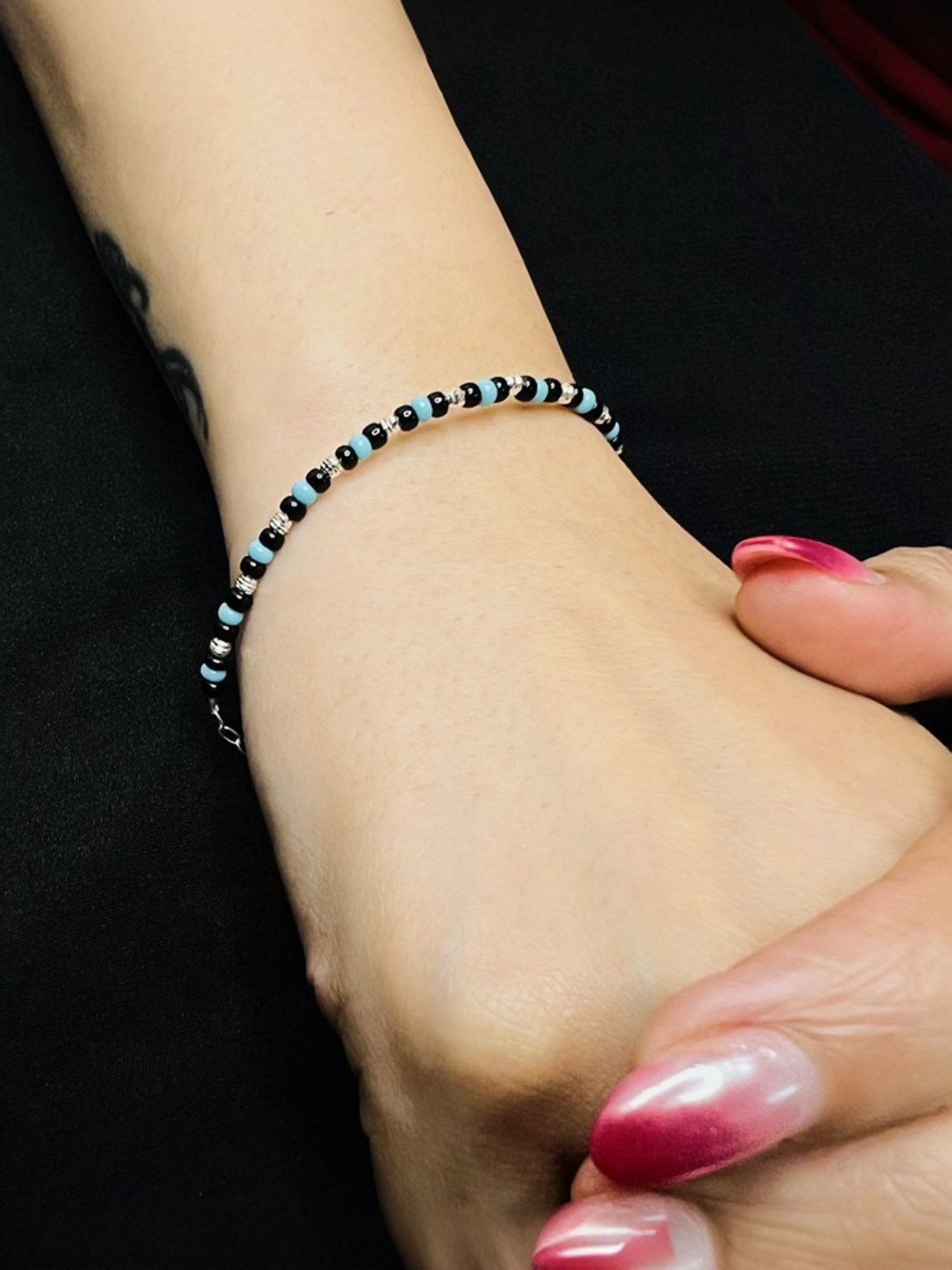 Arte Jewels 925 Sterling silver Black and Blue Beads Bracelet for Women & Girls