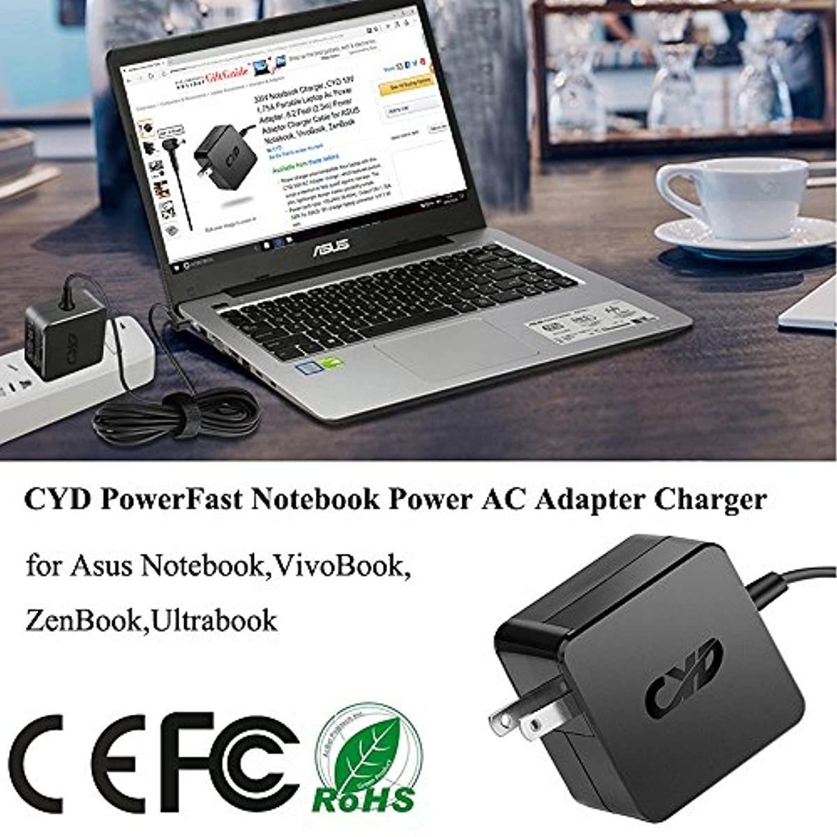 CYD 65W 19V 3.42A Laptop Charger Compatible for Asus Charger Laptop AD887320 ADP-65DW B ADP-65GD B ADP-65HB BB ADP-65JH BB ADP-65NH A EXA0703YH Power-AC-Adapter-Power-Cord