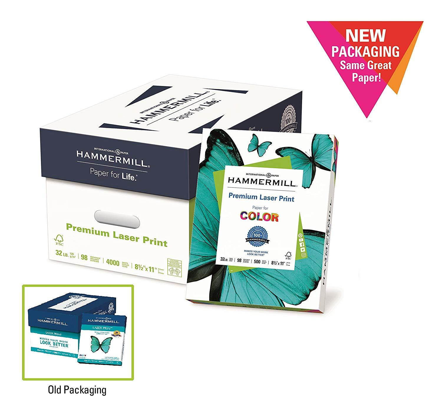 Hammermill Paper, Premium Laser Print Paper, 8.5 x 11 Paper, Letter Size, 32lb Paper, 98 Bright, 1 Ream / 500 Sheets (104646R) Acid Free Paper