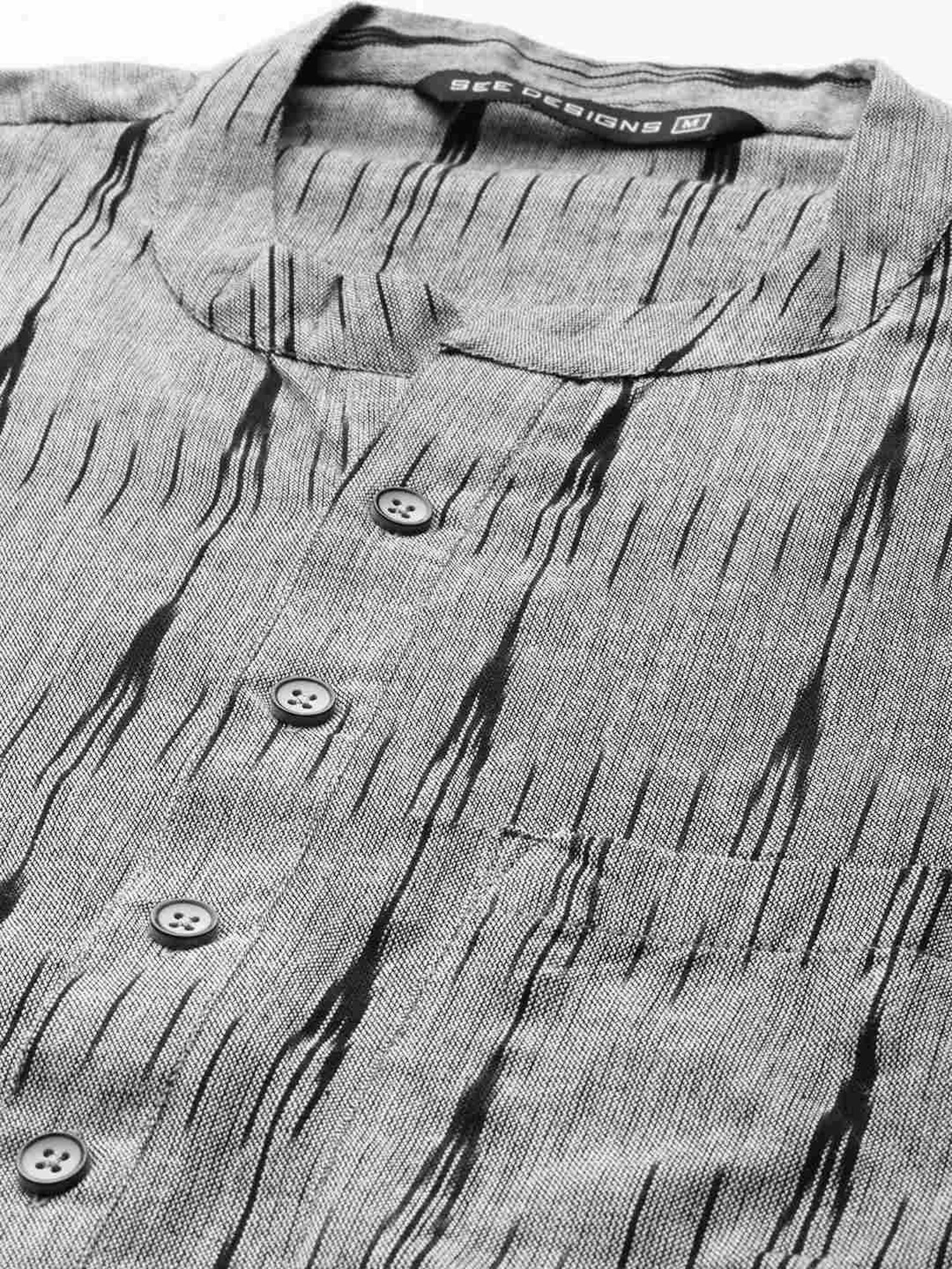 See Designs Grey & White Cotton Regular Fit Printed Kurta Bottom Set