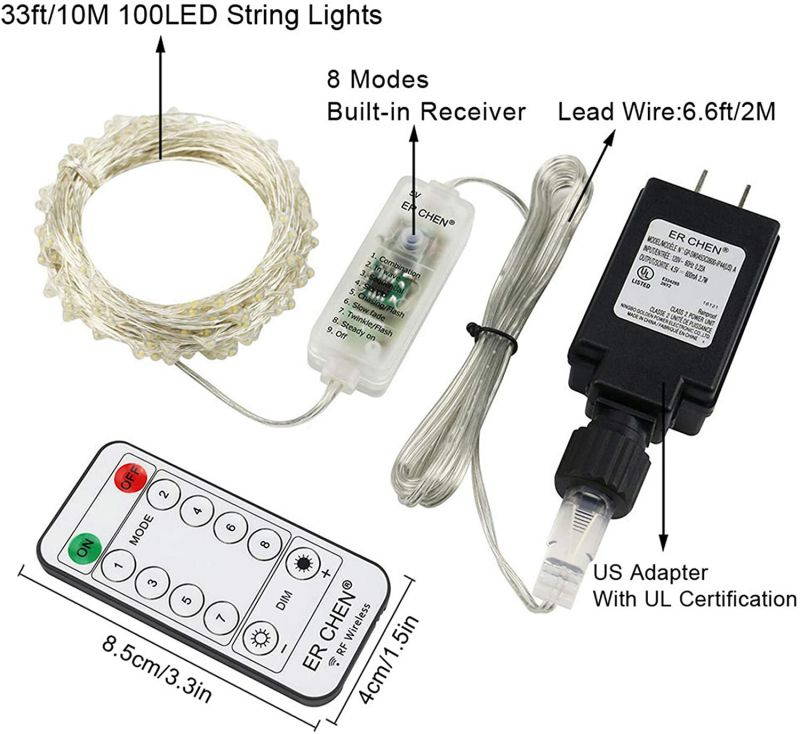 ER CHEN 33ft Led String Lights,100 Led Fairy Starry Lights on 10M Silver Coating Copper Wire String Lights for Christmas (Pink)