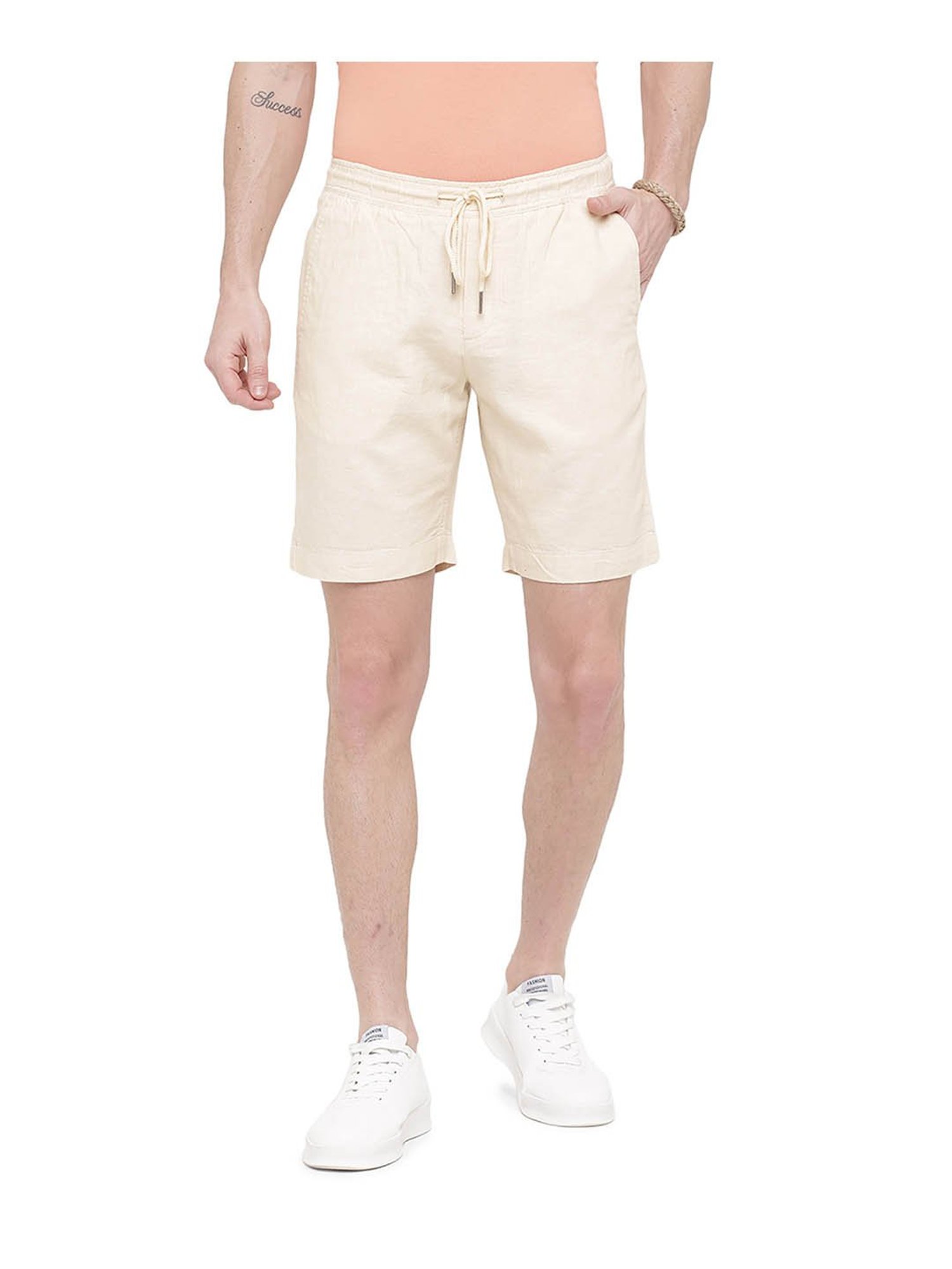 Cavallo By Linen Club Beige Slim Fit Shorts