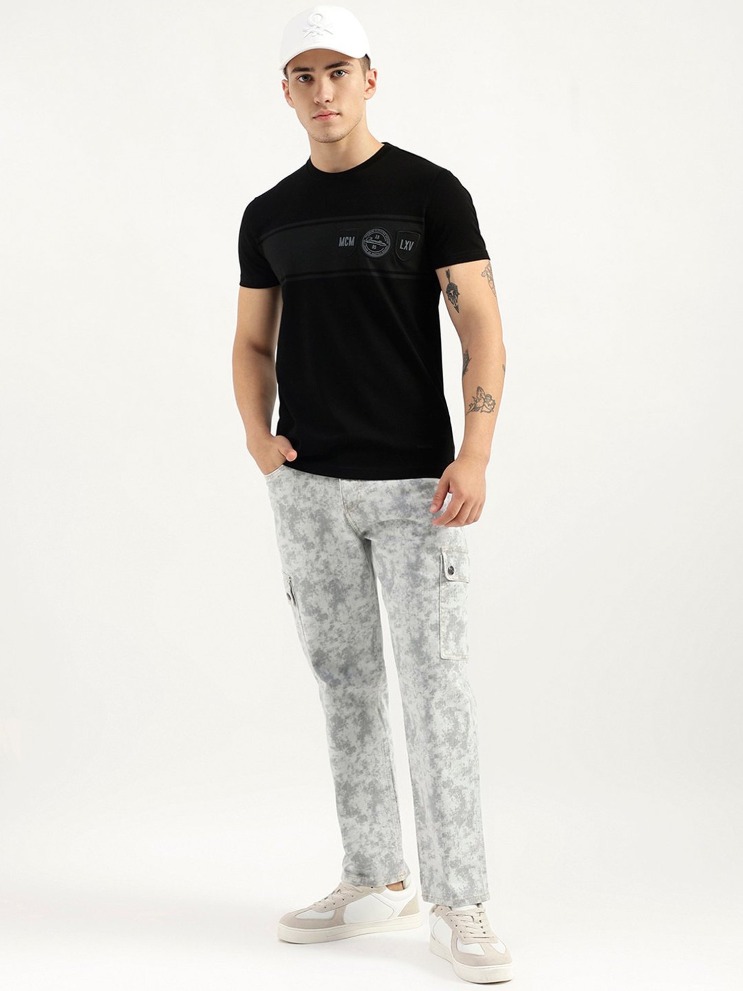 United Colors of Benetton Black Regular Fit Cotton Crew T-Shirt