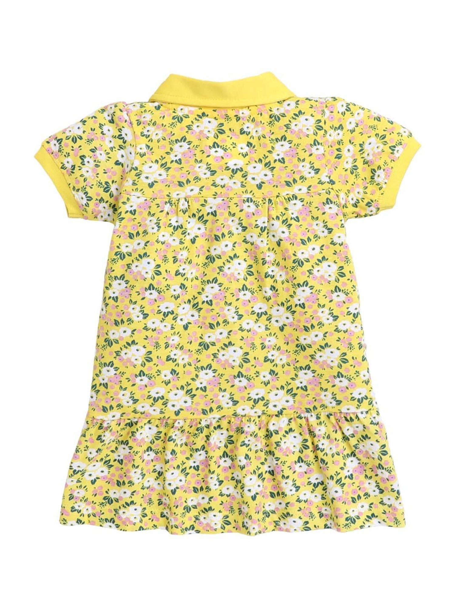 Bumzee Kids Yellow Floral Print Dress with Hairband