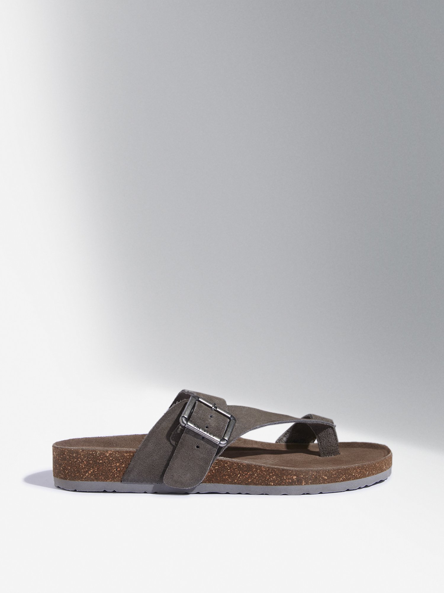 SOLEPLAY by Westside Dark Grey Buckle-Strap Leather Sandals