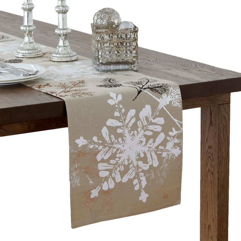 Holiday Snowflake Scenic Woodland Table Runner  - 13" x 70" - Beige/White - Elrene Home Fashions
