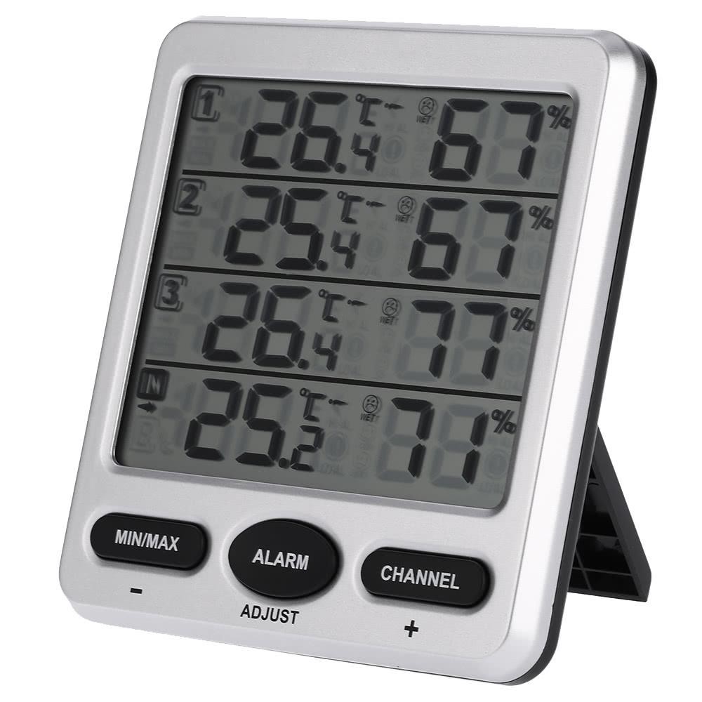 LCD Digital 433MHz Wireless 8-Channel Indoor/Outdoor Thermo-hygrometer with Three Remote Sensors Thermometer Hygrometer Comfort Level Alarm Function
