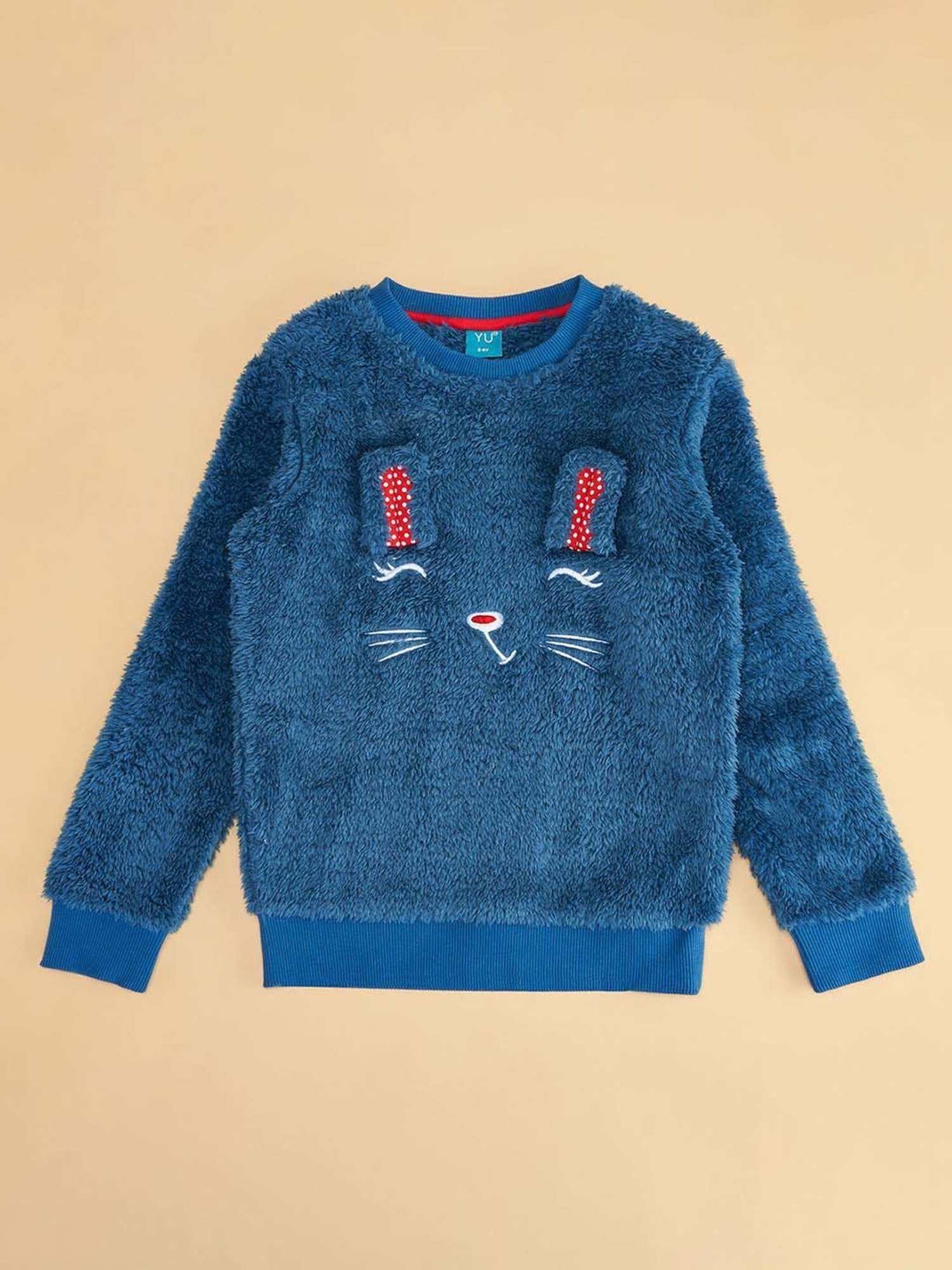 YU by Pantaloons Kids Blue Embroidered Full Sleeves Sweater