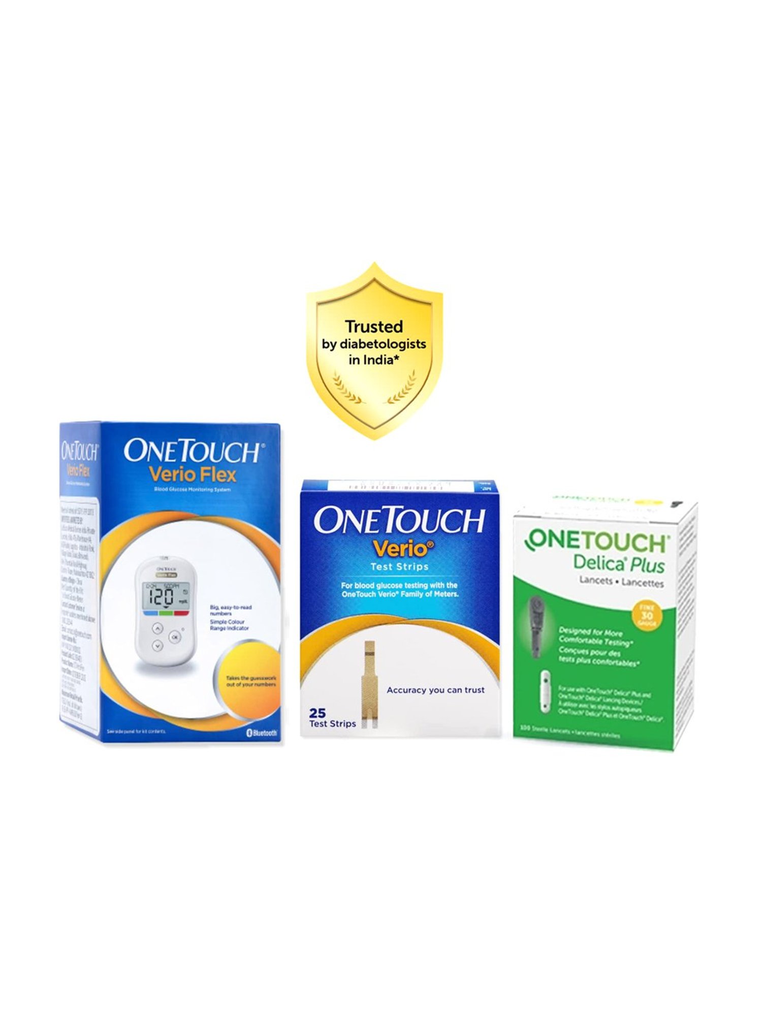 OneTouch Verio Flex glucometer combo with 25 Test Strips & 35 lancets |Syncs results with mobile app
