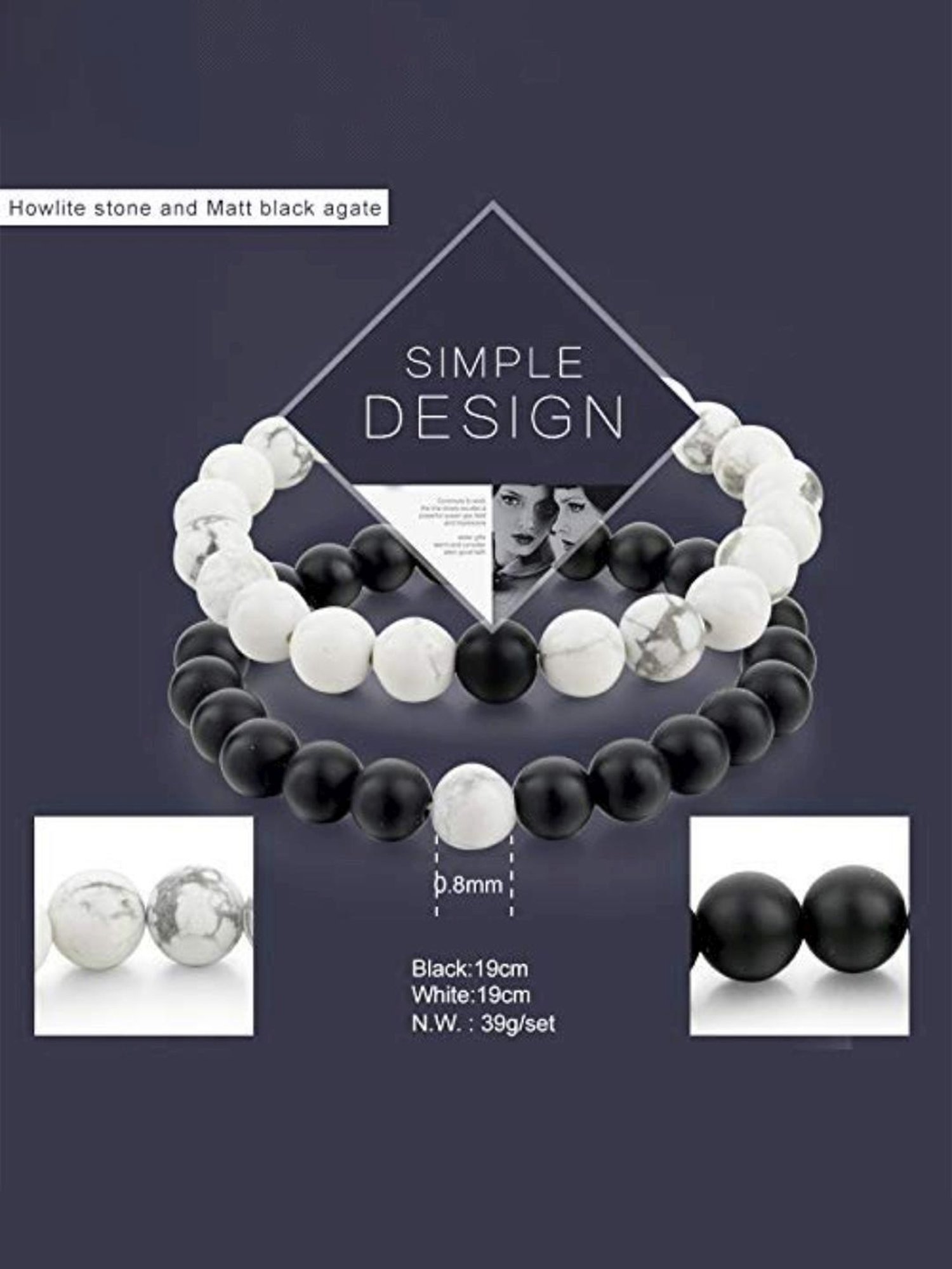 YouBella Multicolour Natural Stones Stylish Couple Love Flexible fit Bracelet - Set of 2