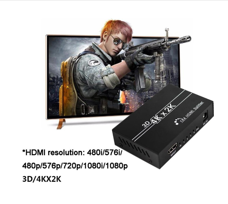 HDMI Splitter 1 in 4 Out - 4K HDMI Splitter Ver1.4 HDCP, Powered HDMI Splitter Supports 3D 4K@30HZ Full HD1080P for Xbox PS4 PS3 Fire Stick Roku Blu-Ray Player HDTV