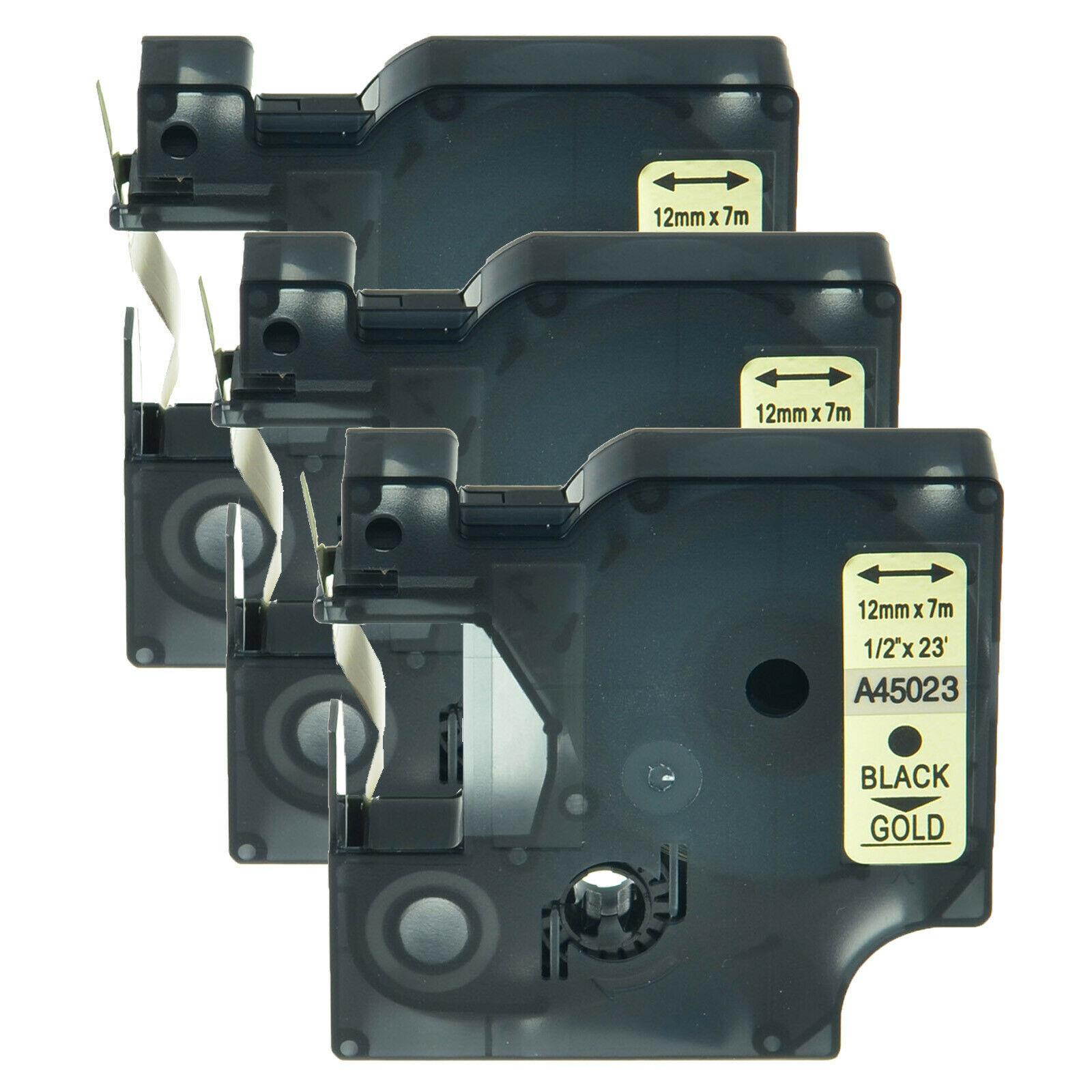 3 Pack Black on Gold Label Tape for Dymo D1 45023 LabelManager High Quality 1/2"